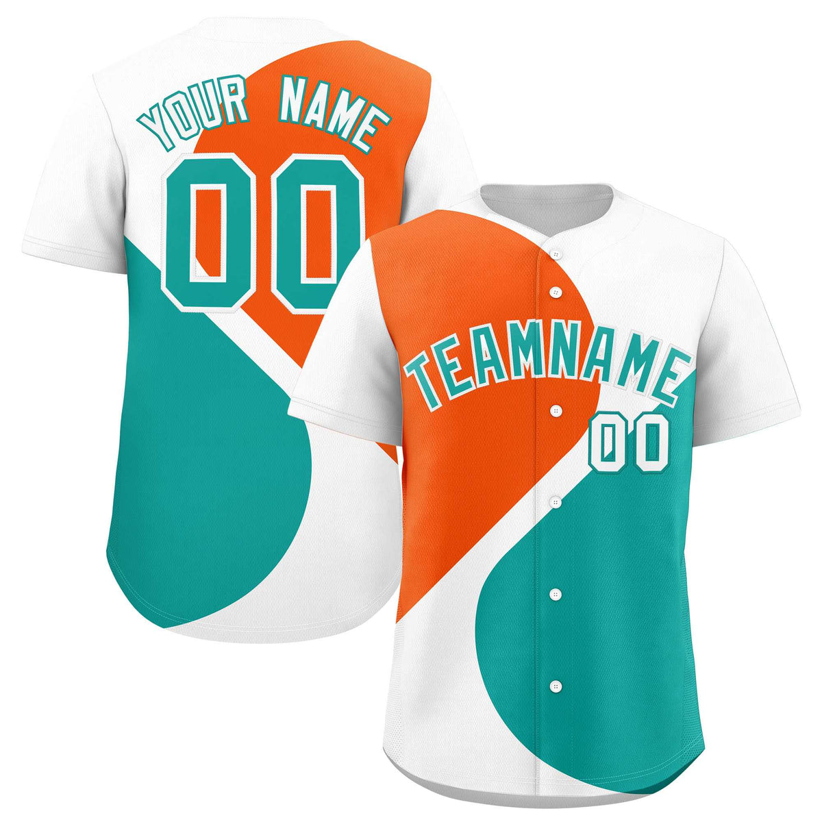 Custom White Orange-Aqua Color Block Personalized Half Heart Pattern Authentic Baseball Jersey