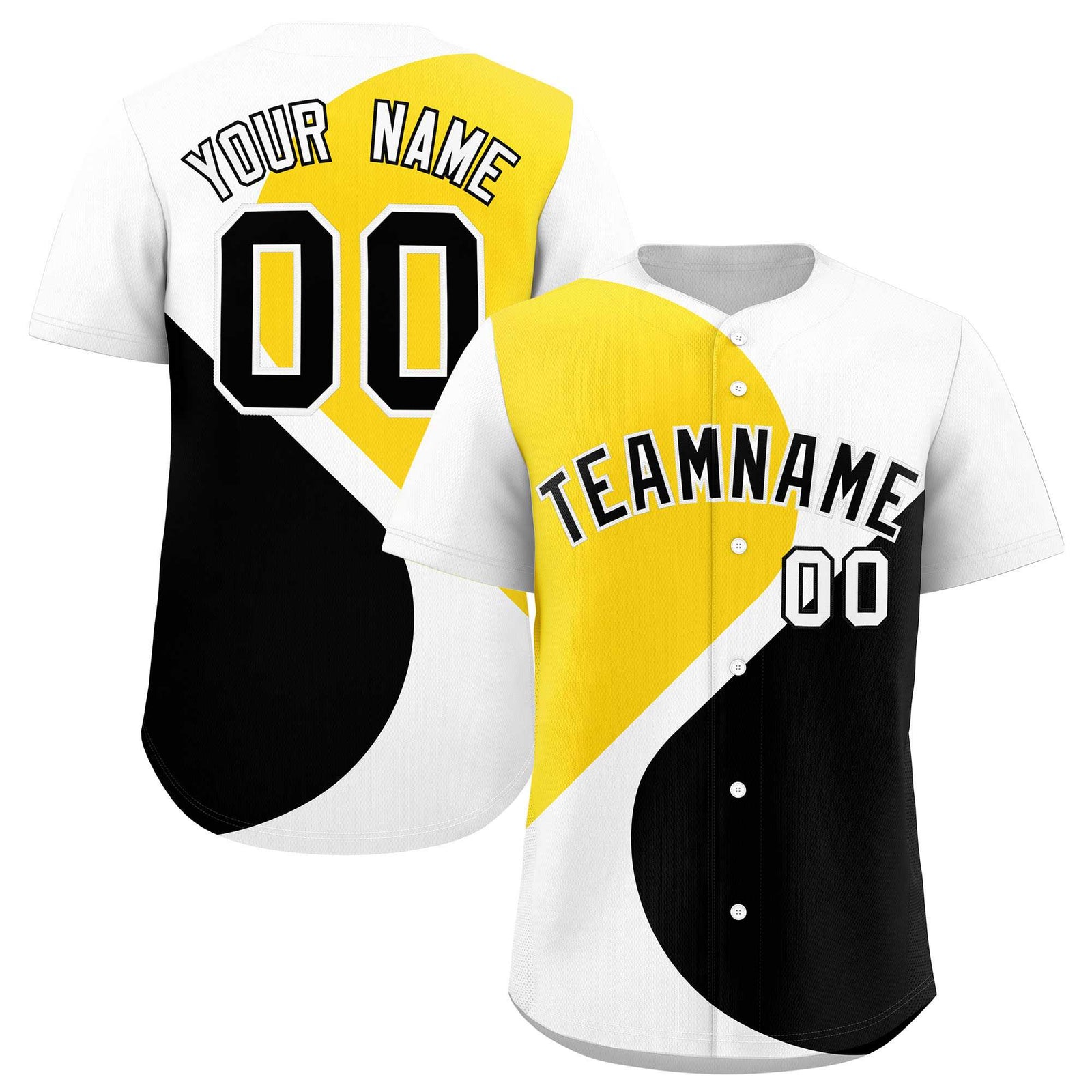 Custom White Gold-Black Color Block Personalized Half Heart Pattern Authentic Baseball Jersey