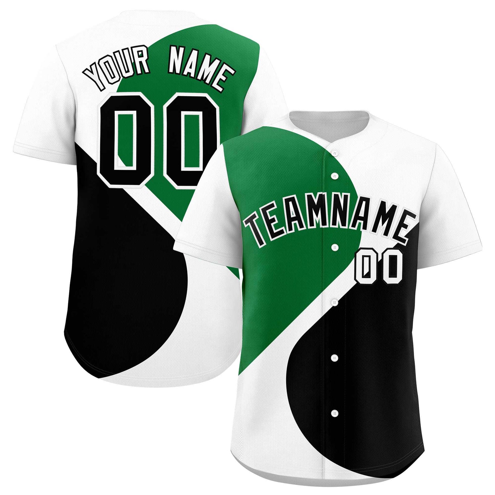 Custom White Kelly Green-Black Color Block Personalized Half Heart Pattern Authentic Baseball Jersey