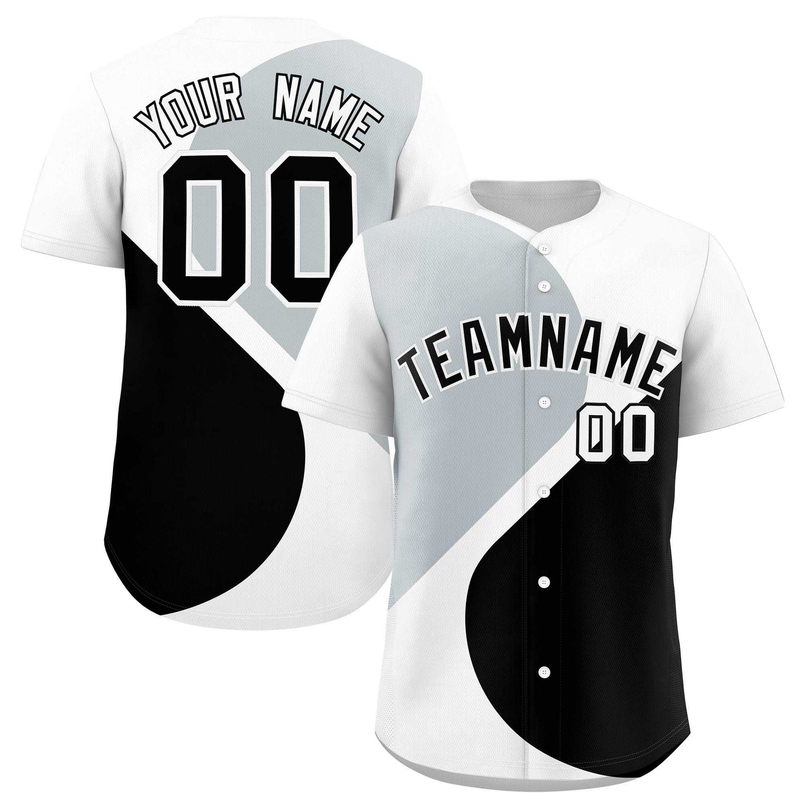 Custom White Silver-Black Color Block Personalized Half Heart Pattern Authentic Baseball Jersey