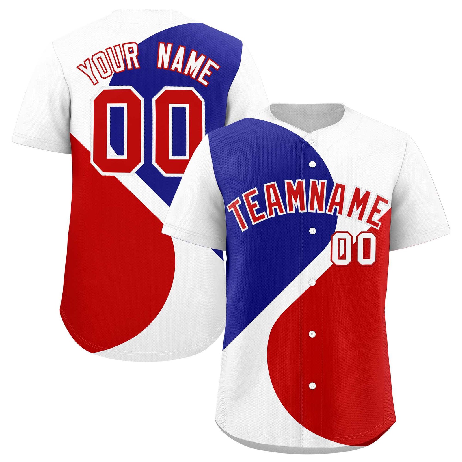 Custom White Royal-Red Color Block Personalized Half Heart Pattern Authentic Baseball Jersey