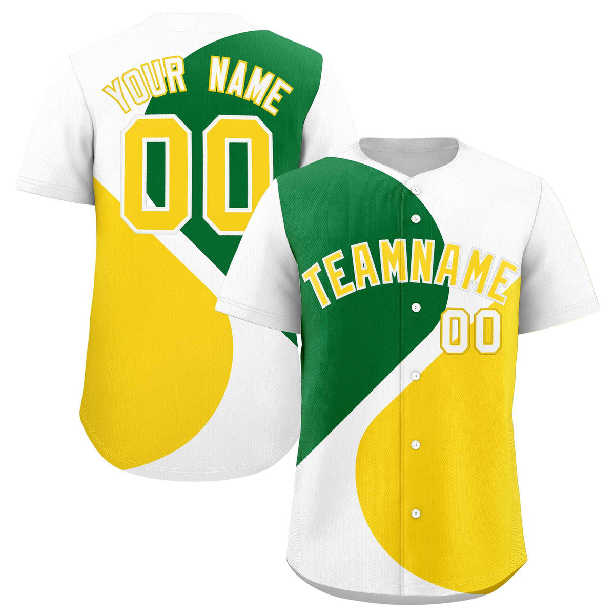 Custom White Kelly Green-Gold Color Block Personalized Half Heart Pattern Authentic Baseball Jersey