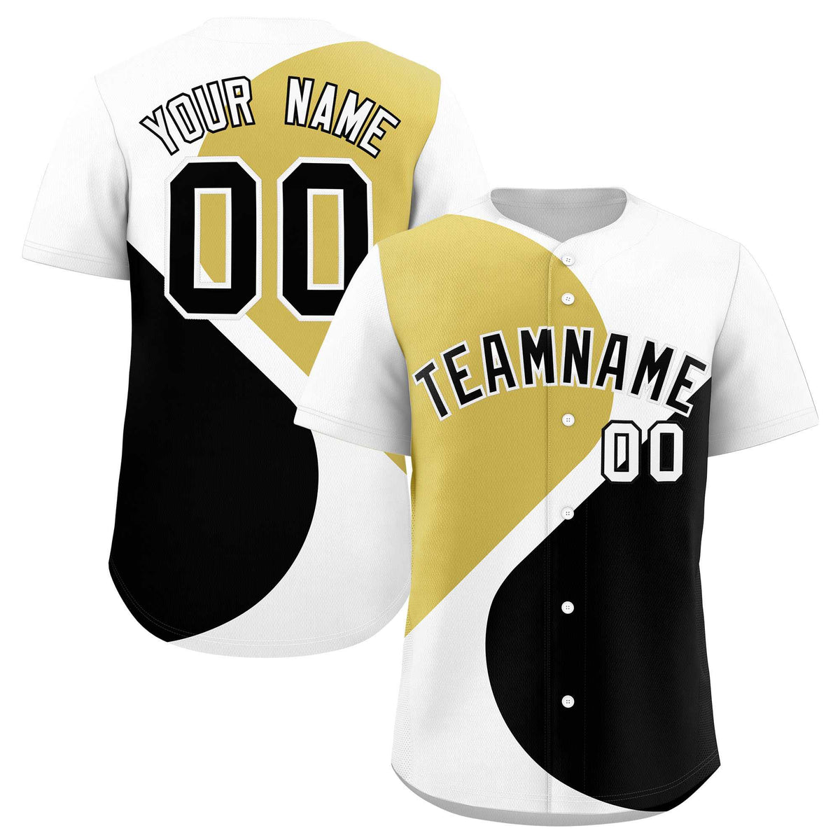 Custom White Old Gold-Black Color Block Personalized Half Heart Pattern Authentic Baseball Jersey
