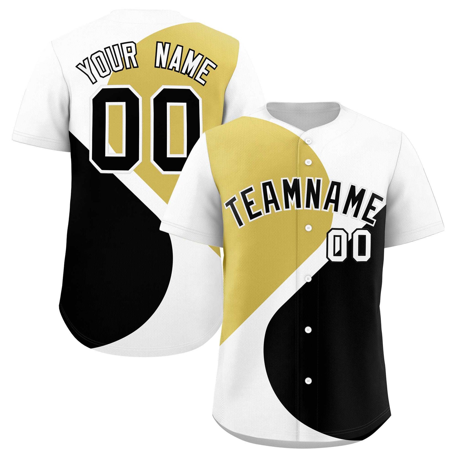 Custom White Old Gold-Black Color Block Personalized Half Heart Pattern Authentic Baseball Jersey