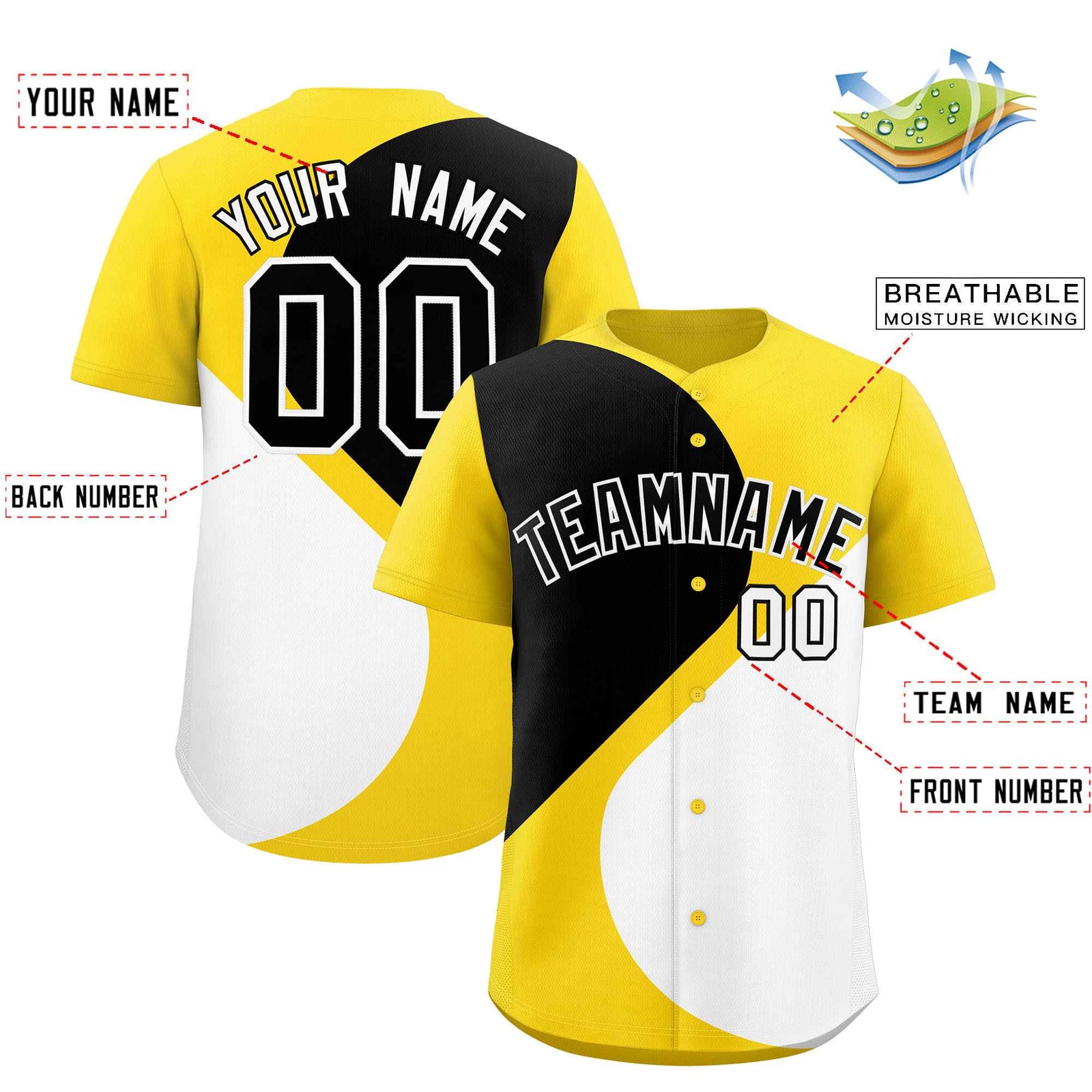 Custom Gold Black-White Color Block Personalized Half Heart Pattern Authentic Baseball Jersey