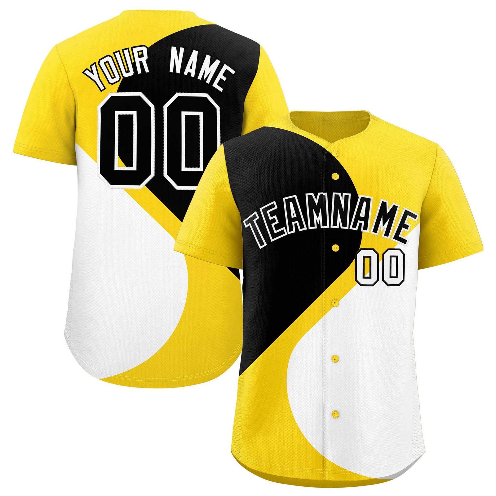 Custom Gold Black-White Color Block Personalized Half Heart Pattern Authentic Baseball Jersey