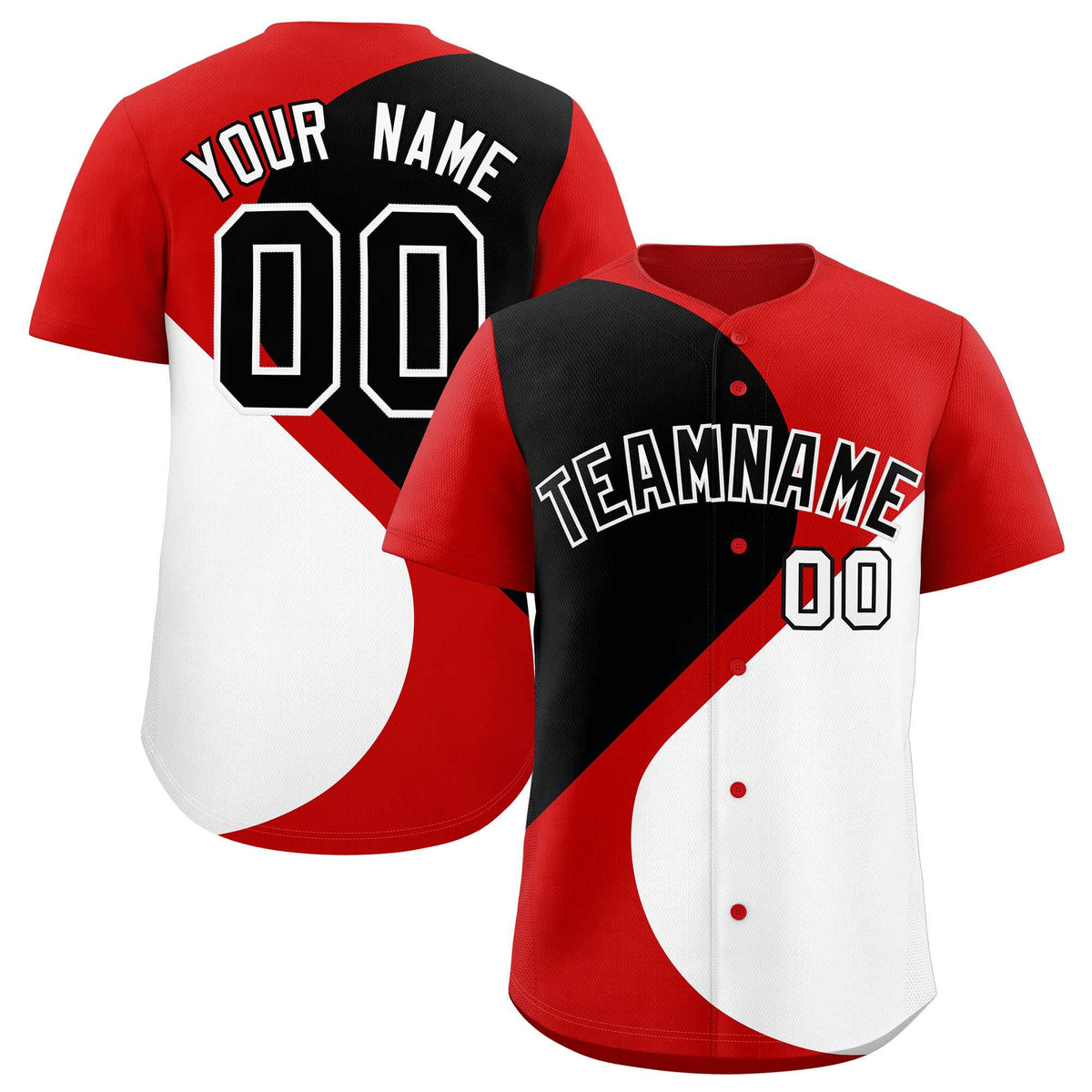 Custom Red Black-White Color Block Personalized Half Heart Pattern Authentic Baseball Jersey