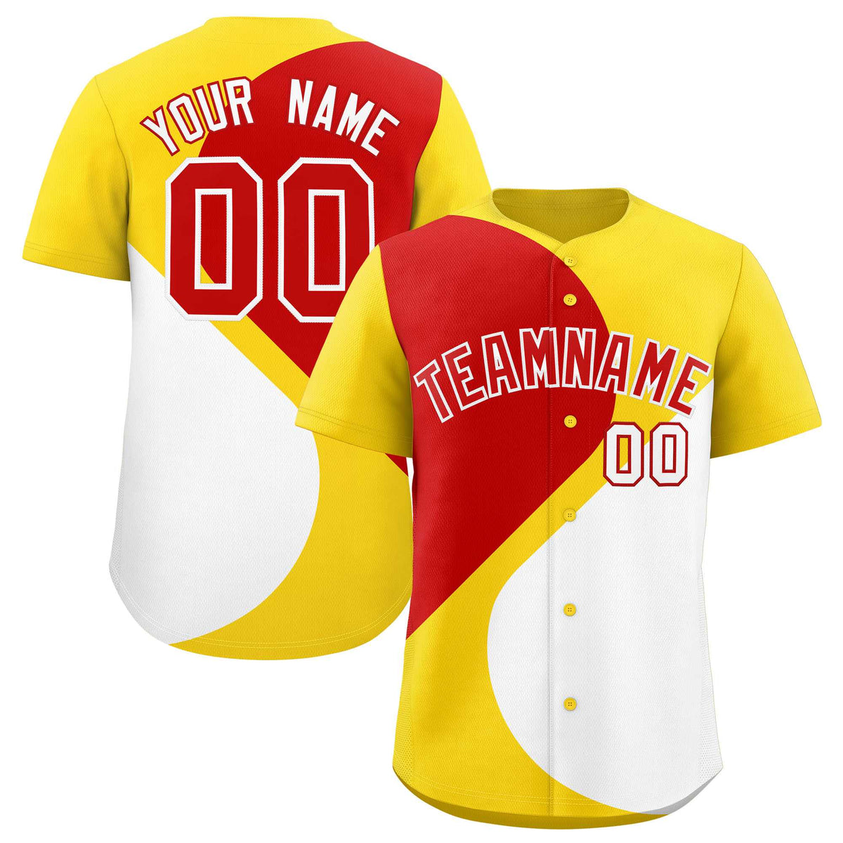 Custom Gold Red-White Color Block Personalized Half Heart Pattern Authentic Baseball Jersey