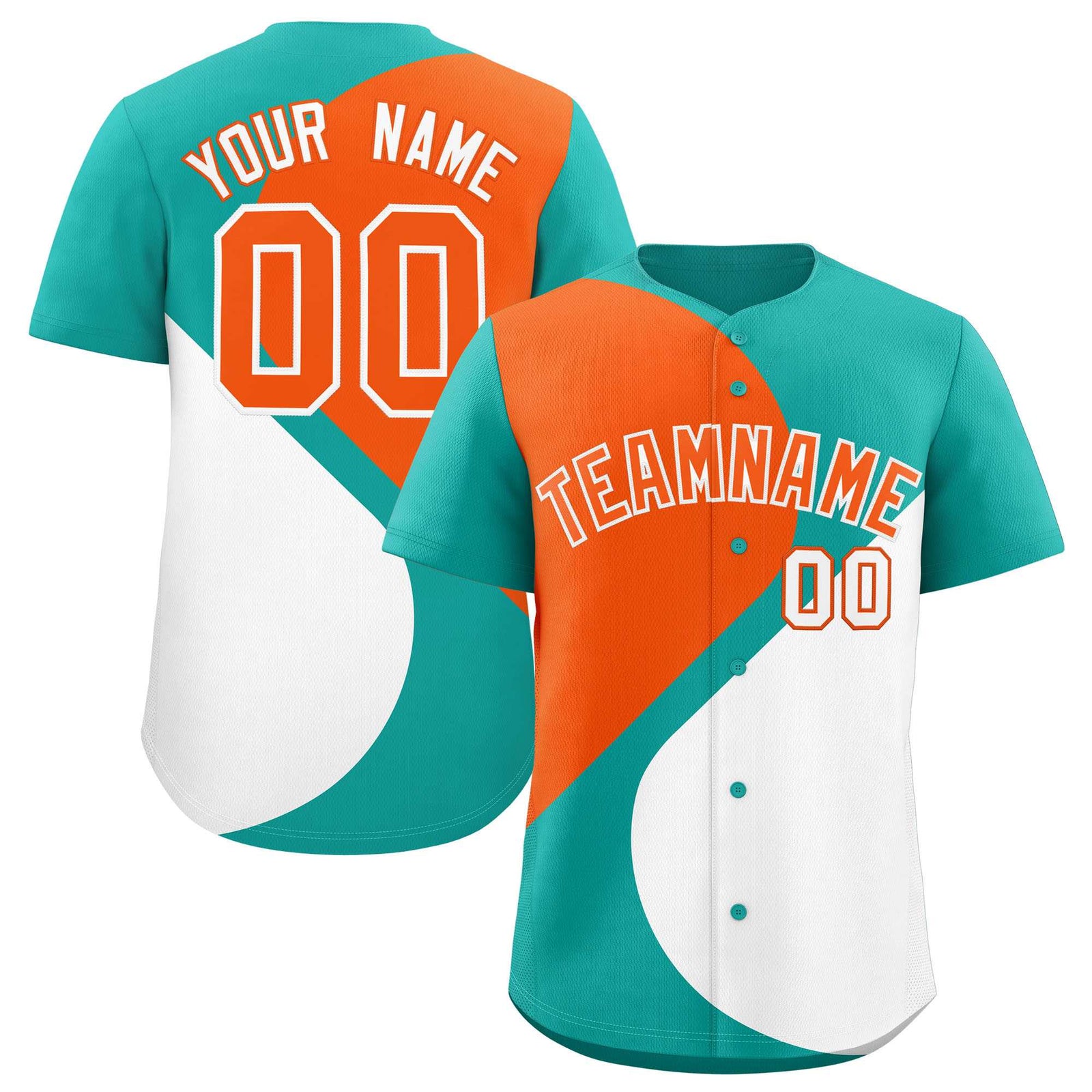 Custom Aqua Orange-White Color Block Personalized Half Heart Pattern Authentic Baseball Jersey