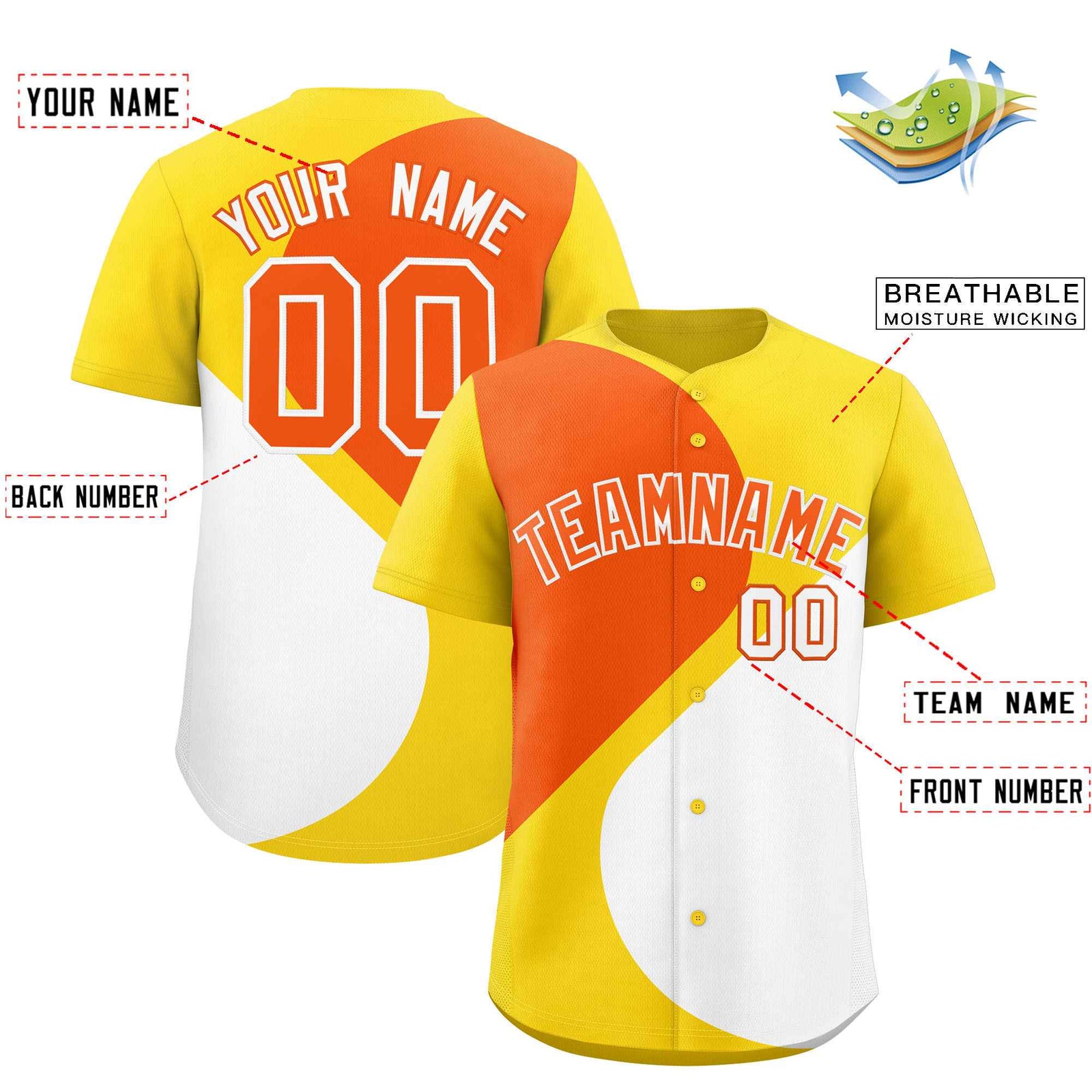 Custom Gold Orange-White Color Block Personalized Half Heart Pattern Authentic Baseball Jersey
