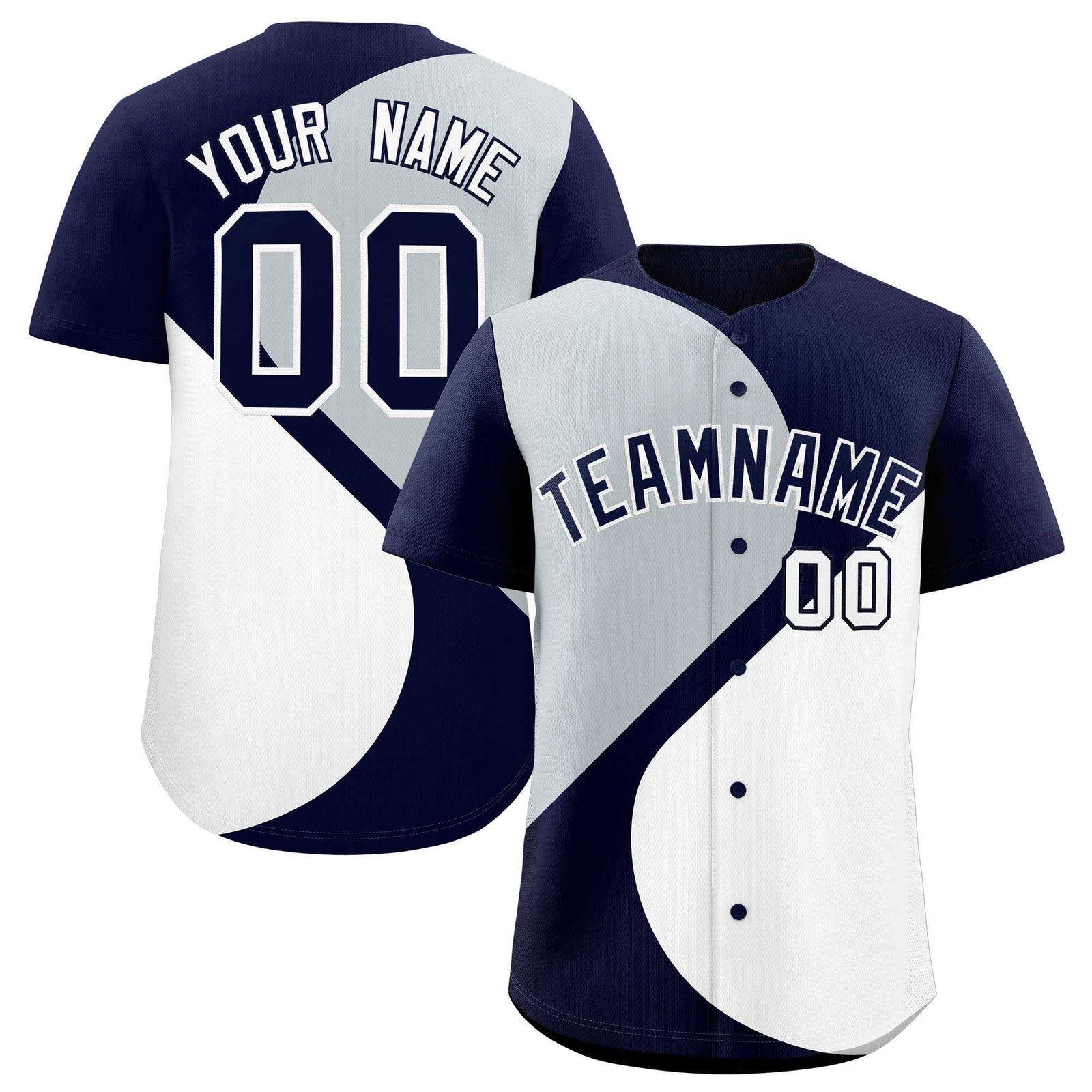 Custom Navy Silver-White Color Block Personalized Half Heart Pattern Authentic Baseball Jersey