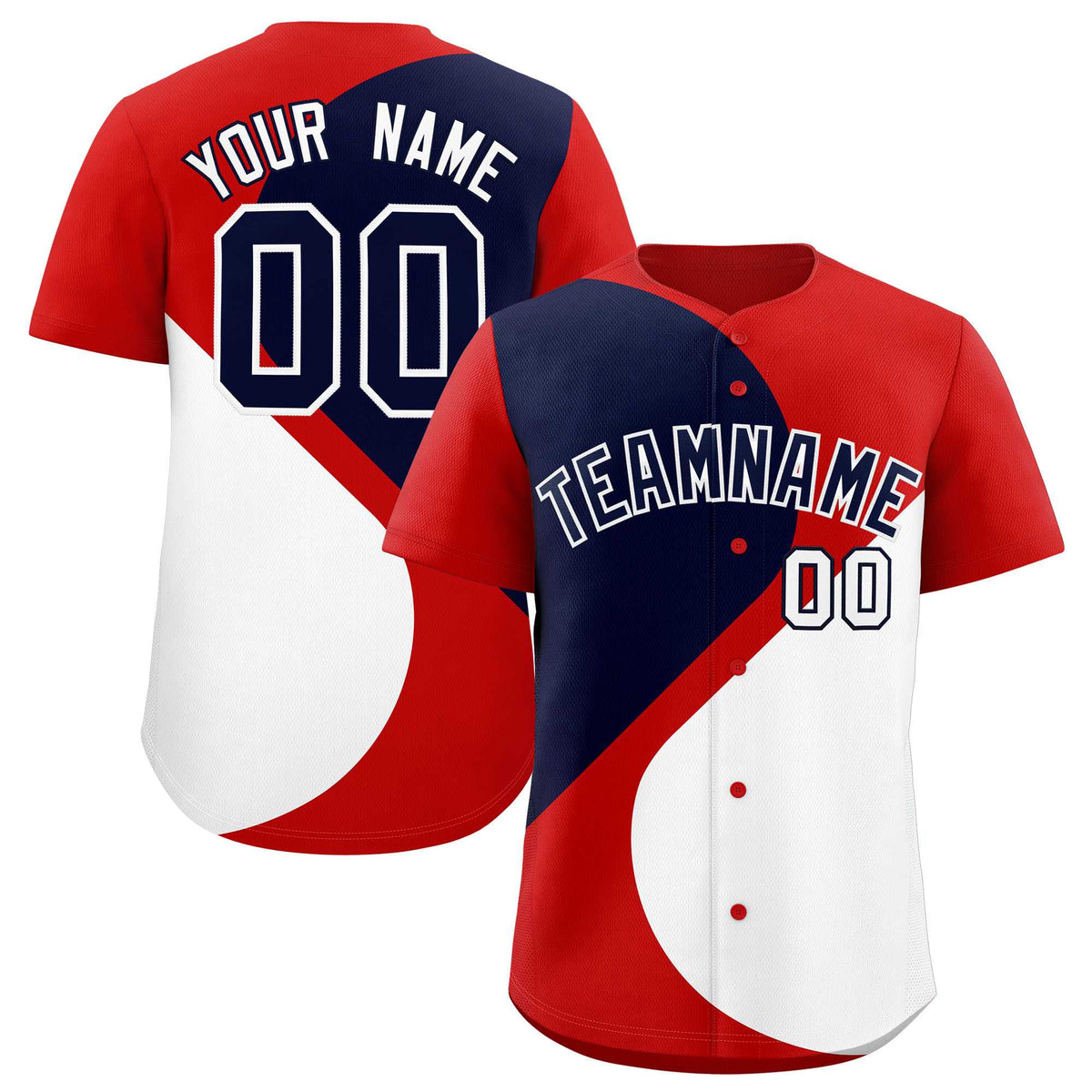 Custom Red Navy-White Color Block Personalized Half Heart Pattern Authentic Baseball Jersey