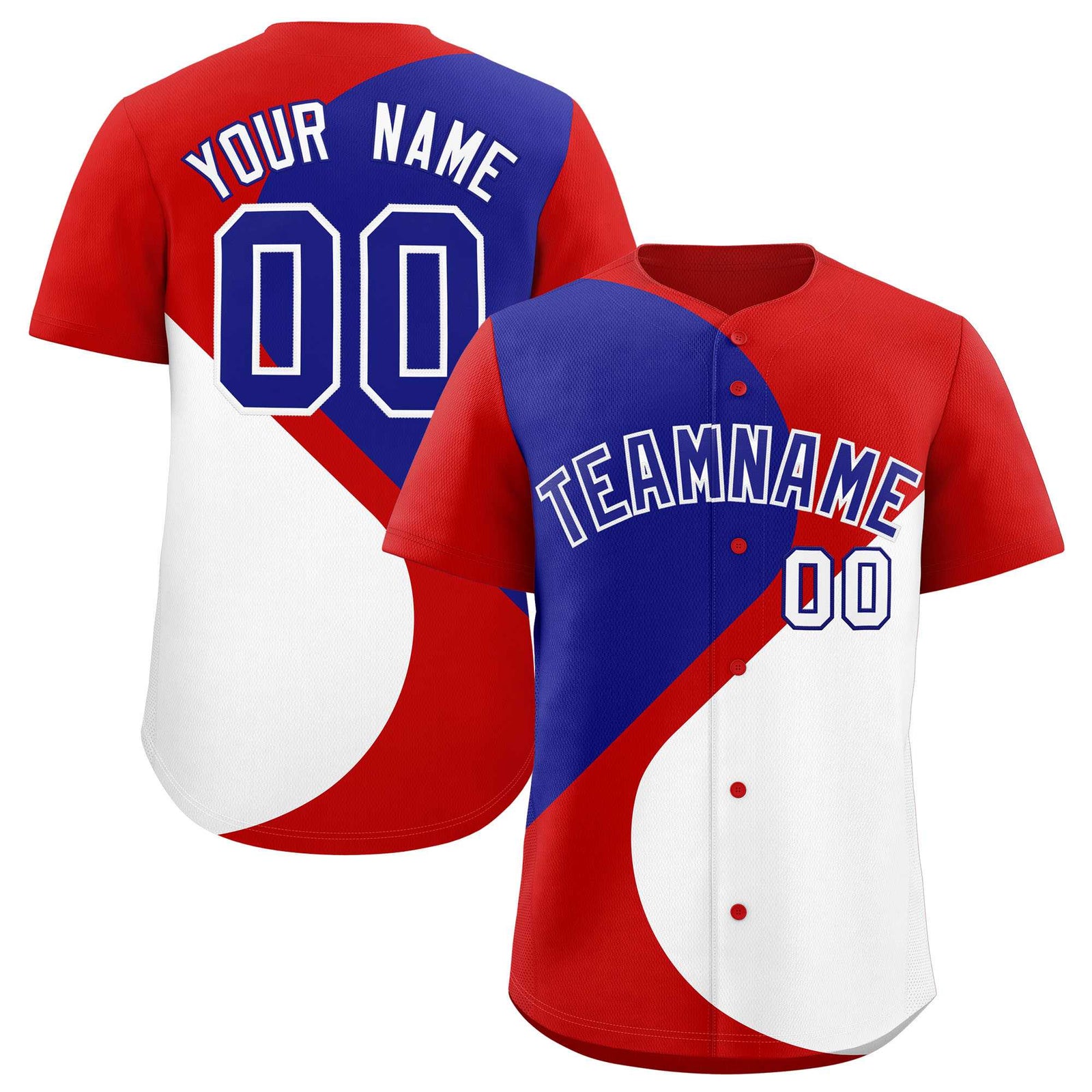 Custom Red Royal-White Color Block Personalized Half Heart Pattern Authentic Baseball Jersey