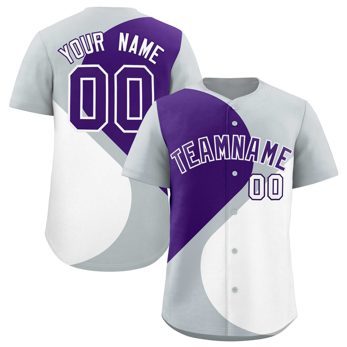 Custom Silver Purple-White Color Block Personalized Half Heart Pattern Authentic Baseball Jersey