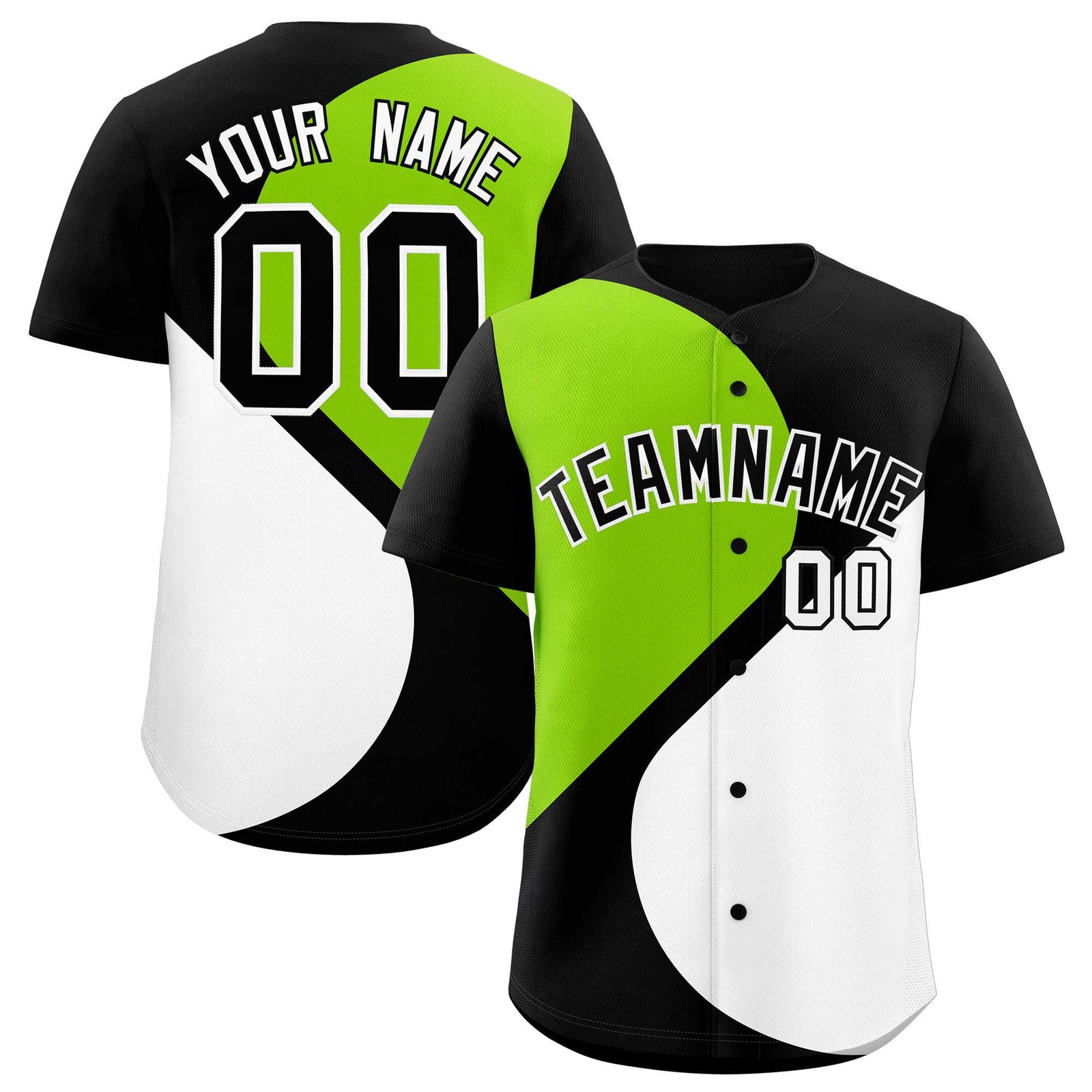Custom Black Neon Green-White Color Block Personalized Half Heart Pattern Authentic Baseball Jersey