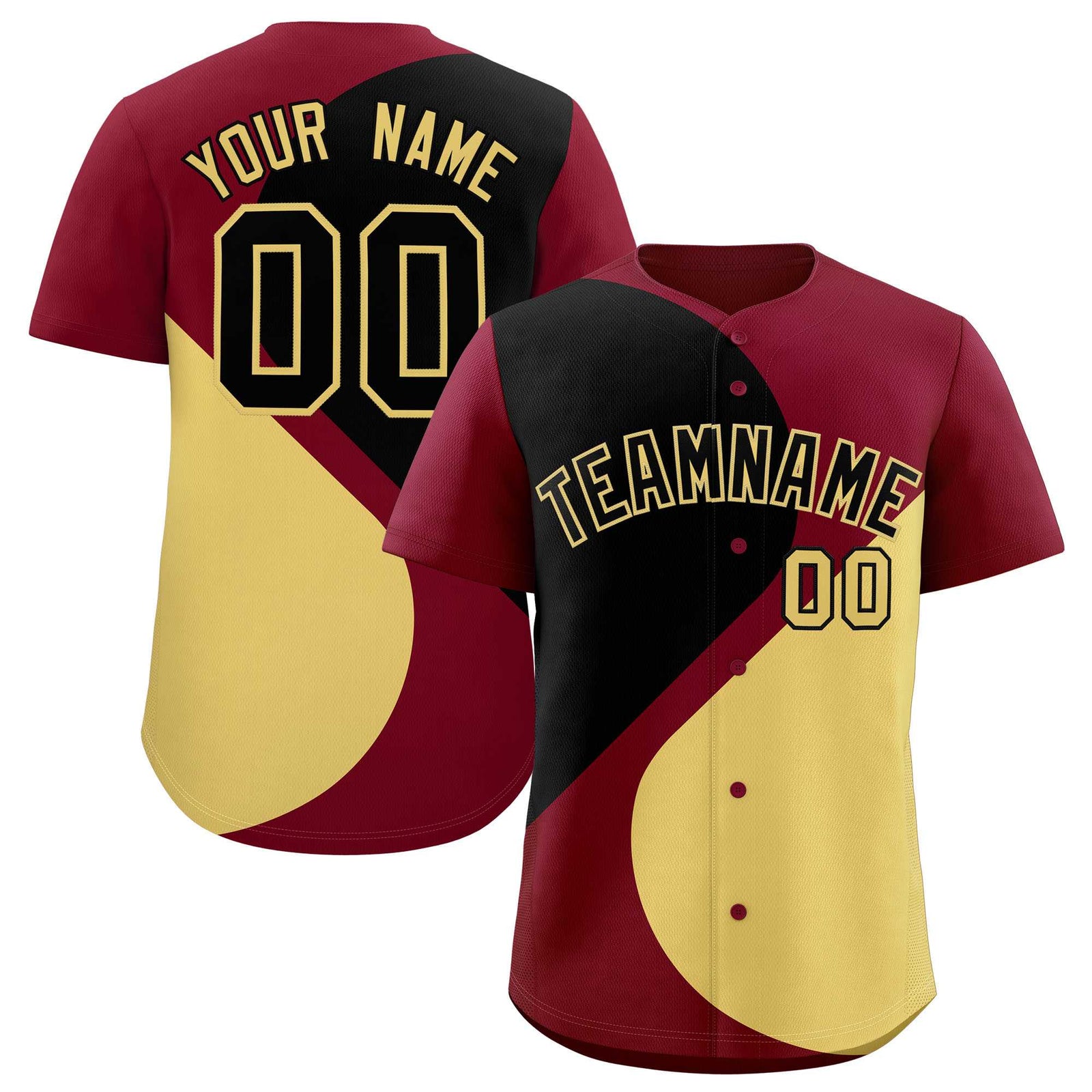 Custom Crimson Black-Khaki Color Block Personalized Half Heart Pattern Authentic Baseball Jersey