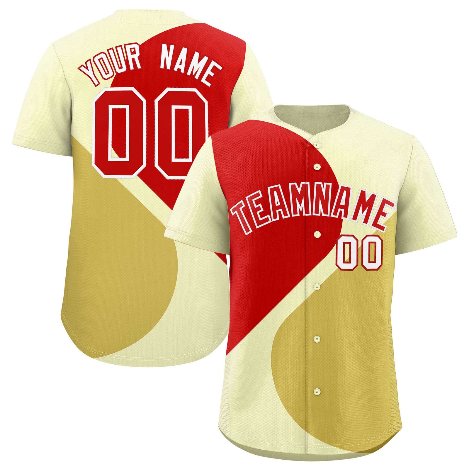 Custom Cream Red-Old Gold Color Block Personalized Half Heart Pattern Authentic Baseball Jersey