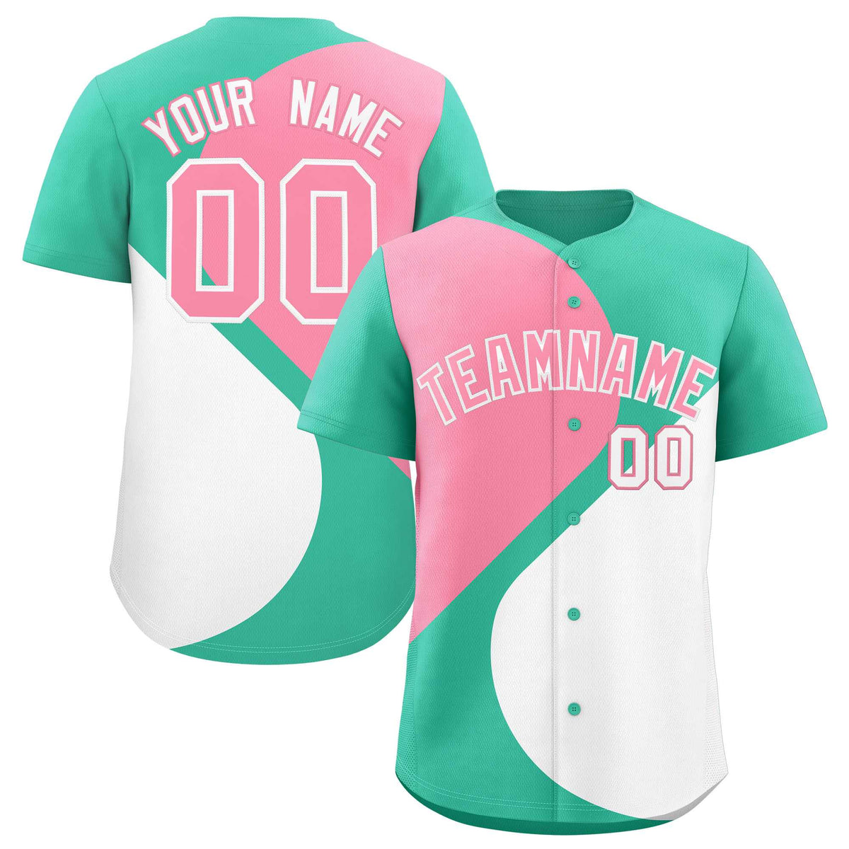 Custom Bright Green Light Pink-White Color Block Personalized Half Heart Pattern Authentic Baseball Jersey