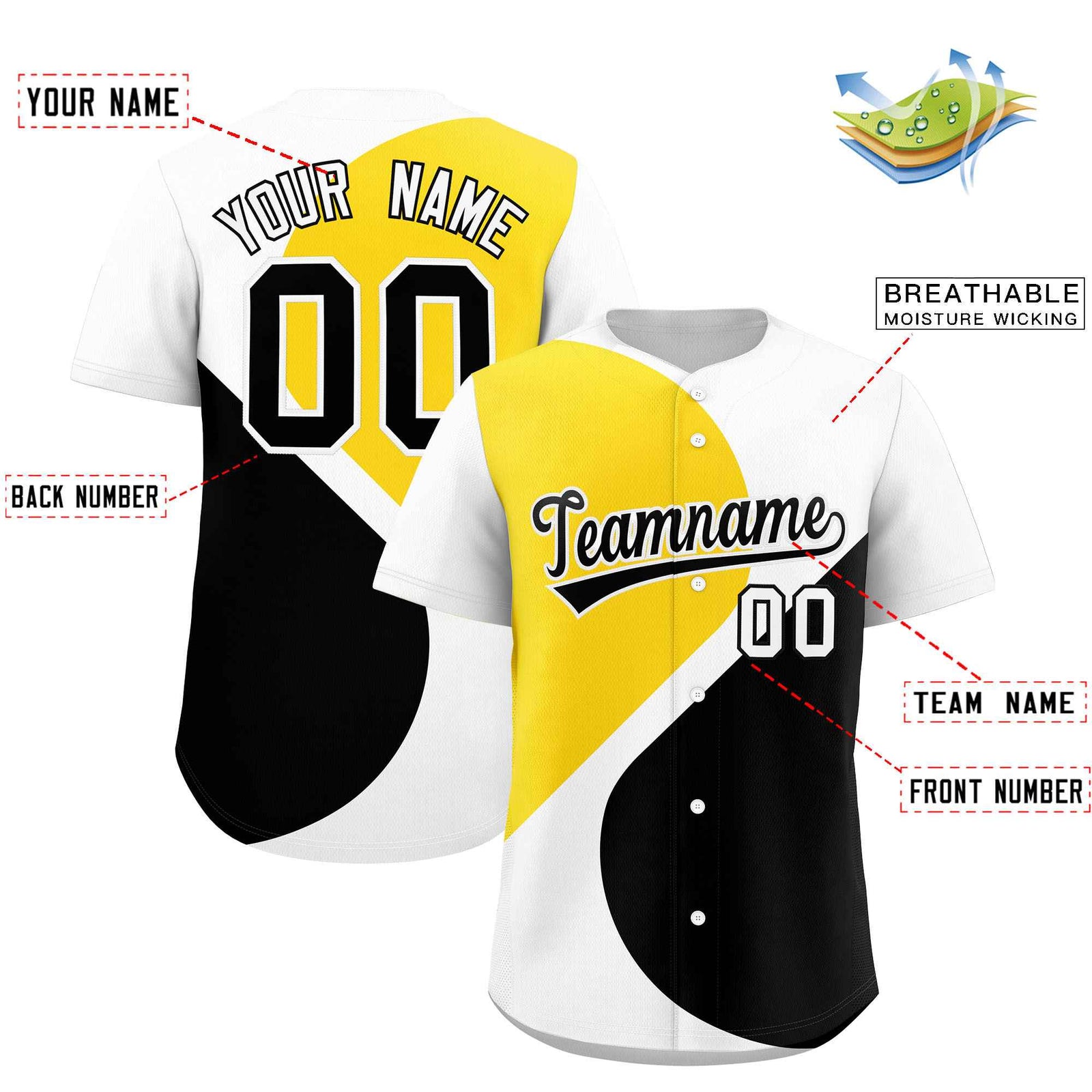Custom White Gold-Black Color Block Personalized Half Heart Pattern Authentic Baseball Jersey
