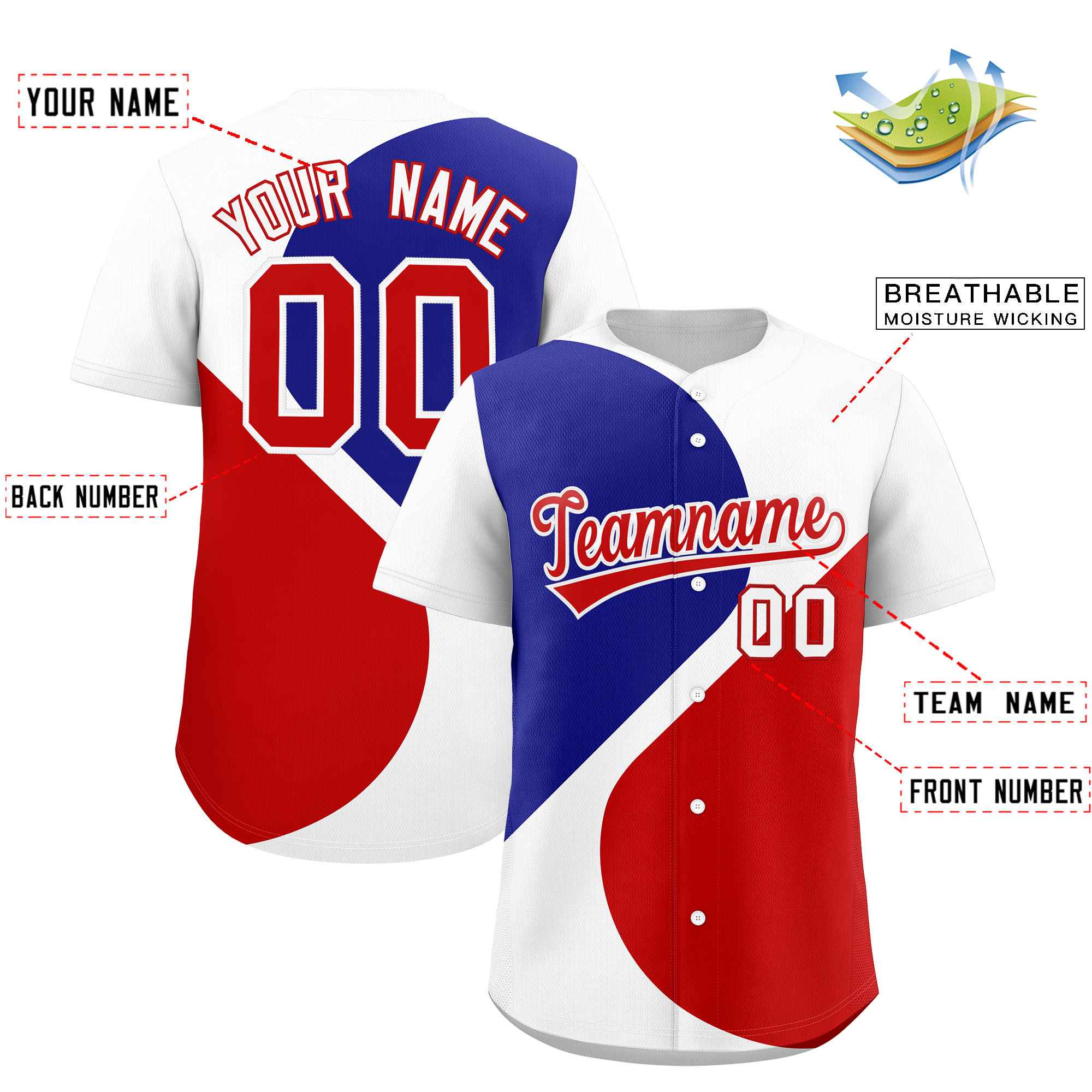 Custom White Royal-Red Color Block Personalized Half Heart Pattern Authentic Baseball Jersey