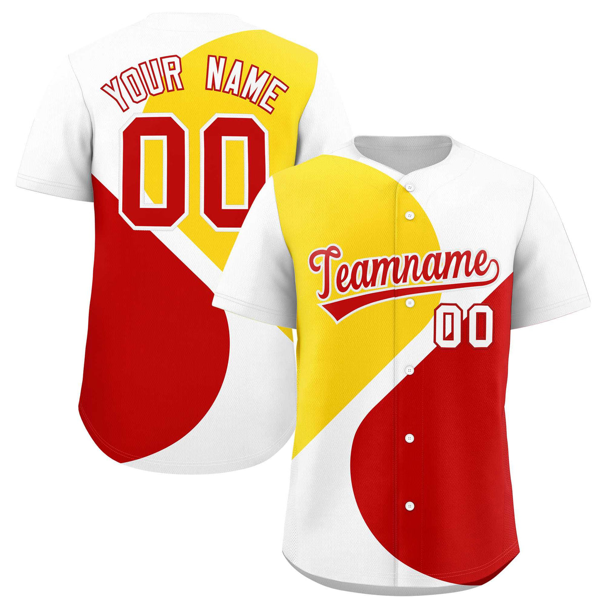 Custom White Gold-Red Color Block Personalized Half Heart Pattern Authentic Baseball Jersey