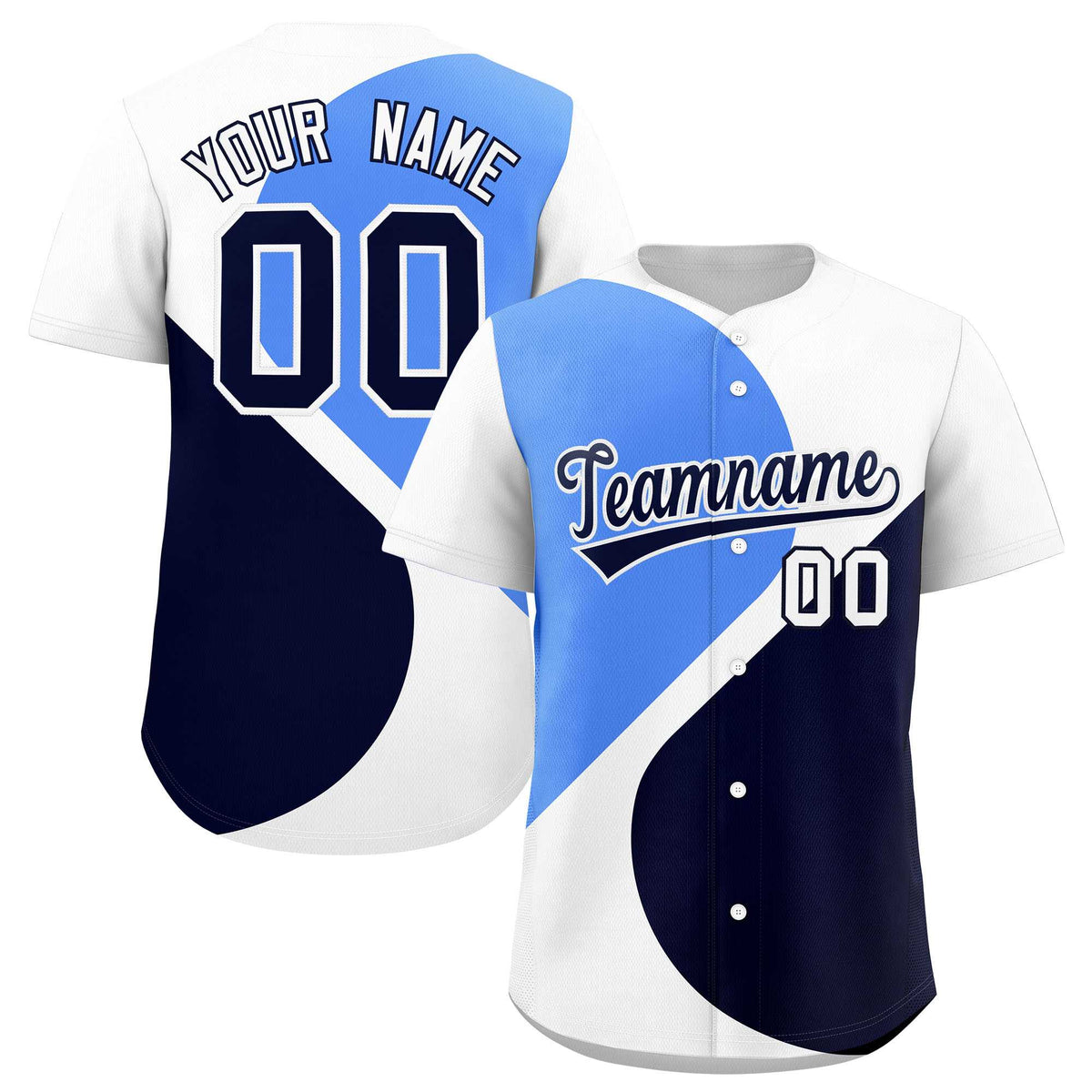 Custom White Powder Blue-Navy Color Block Personalized Half Heart Pattern Authentic Baseball Jersey