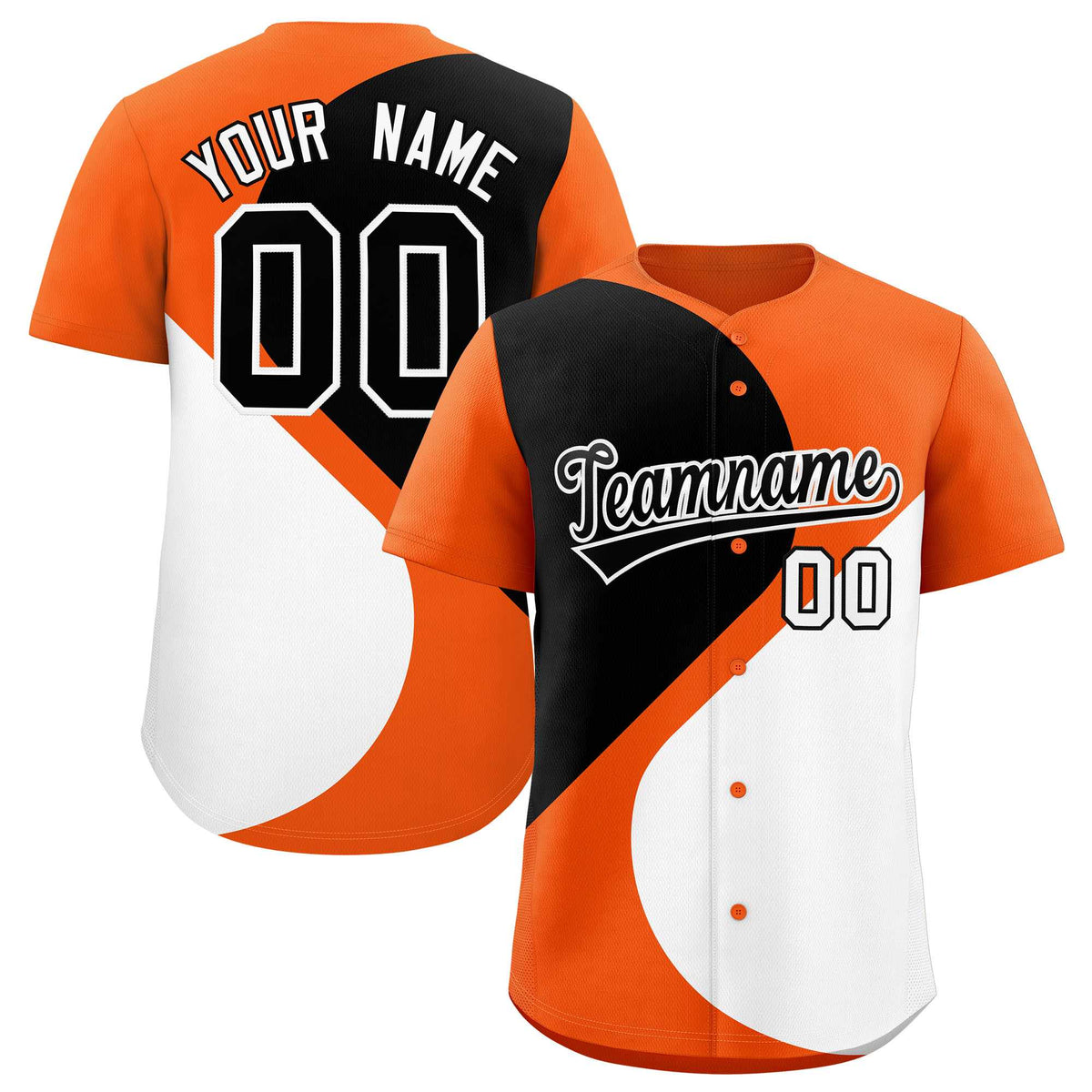 Custom Orange Black-White Color Block Personalized Half Heart Pattern Authentic Baseball Jersey