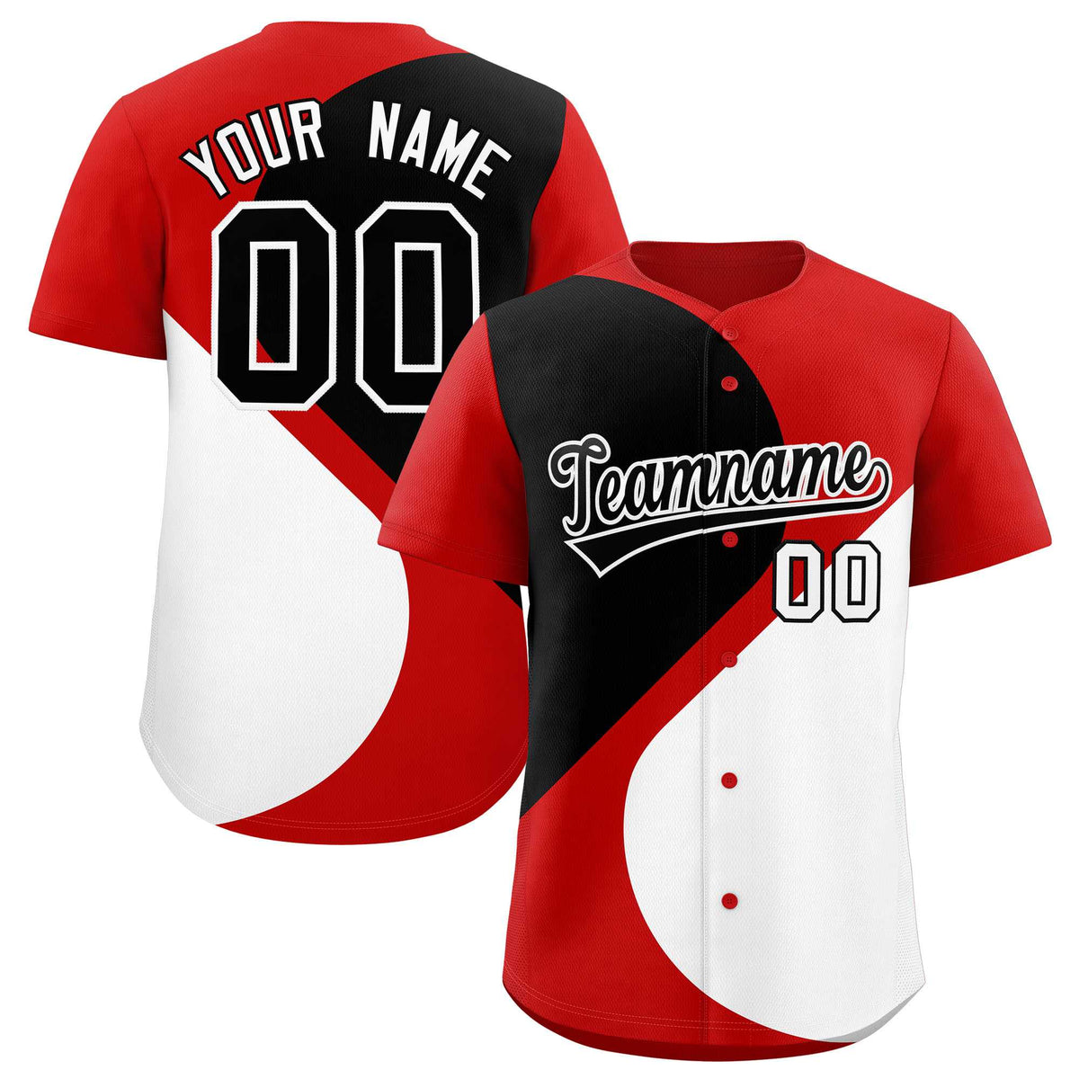 Custom Red Black-White Color Block Personalized Half Heart Pattern Authentic Baseball Jersey
