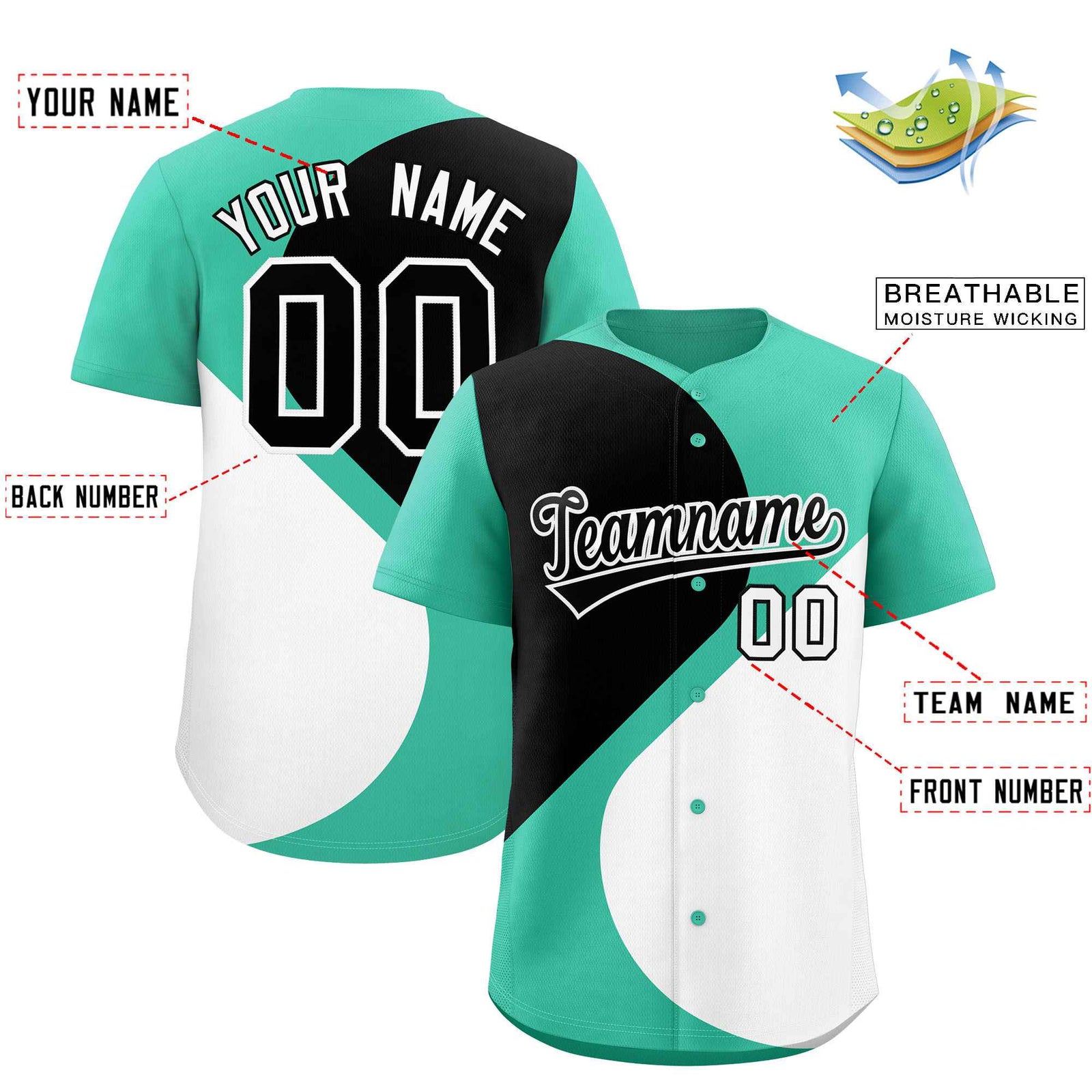 Custom Bright Green Black-White Color Block Personalized Half Heart Pattern Authentic Baseball Jersey