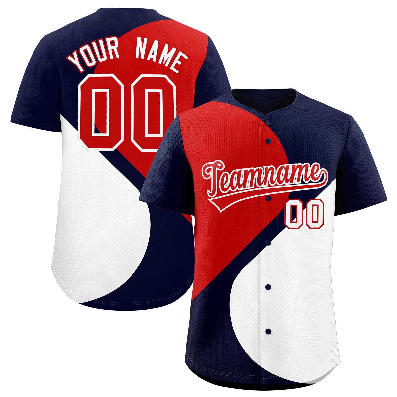 Custom Navy Red-White Color Block Personalized Half Heart Pattern Authentic Baseball Jersey
