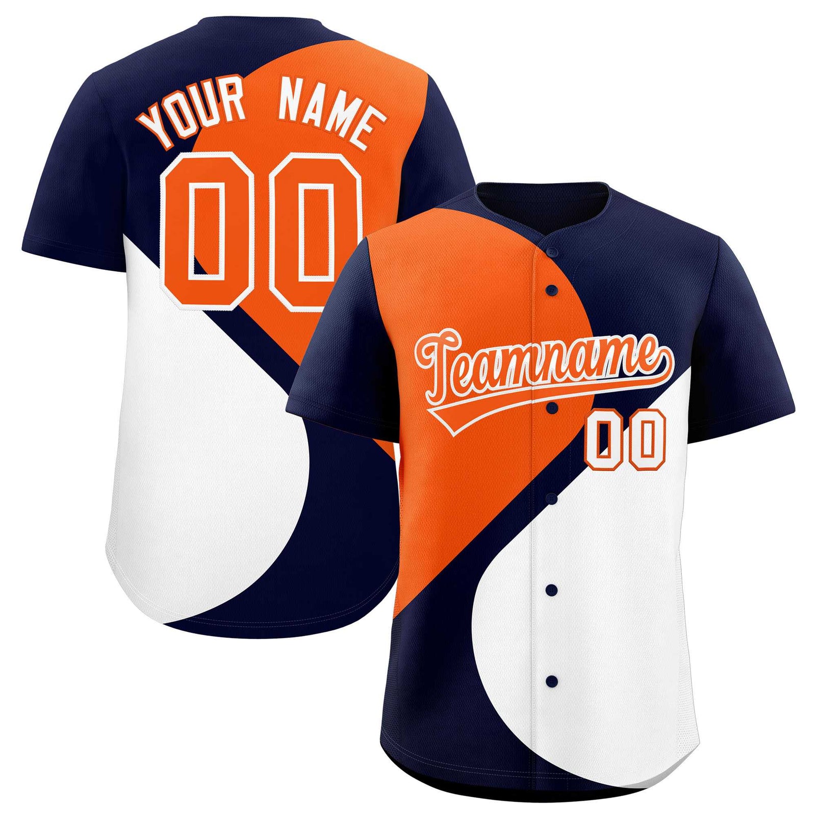 Custom Navy Orange-White Color Block Personalized Half Heart Pattern Authentic Baseball Jersey