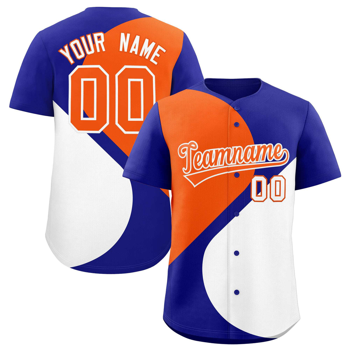 Custom Royal Orange-White Color Block Personalized Half Heart Pattern Authentic Baseball Jersey