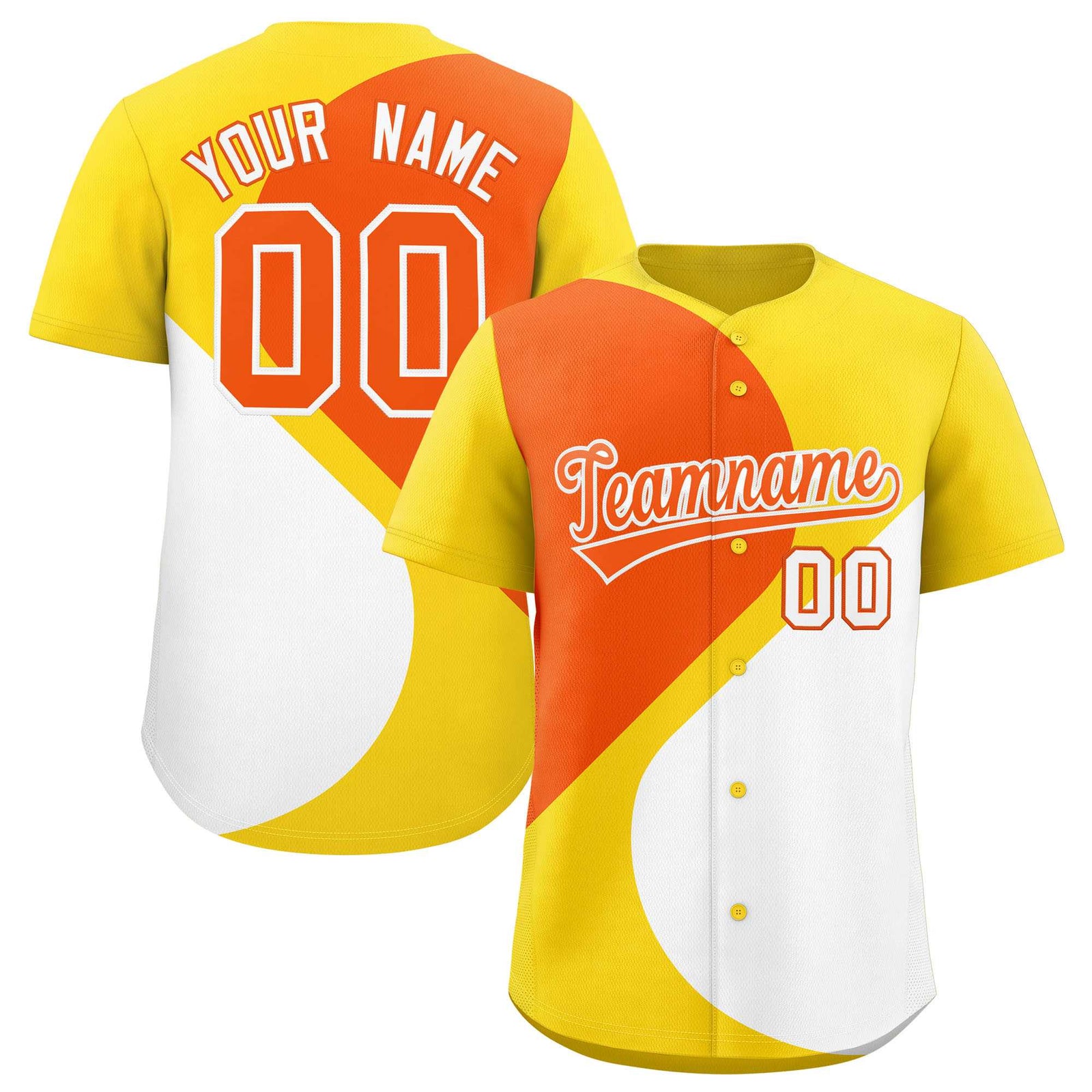 Custom Gold Orange-White Color Block Personalized Half Heart Pattern Authentic Baseball Jersey