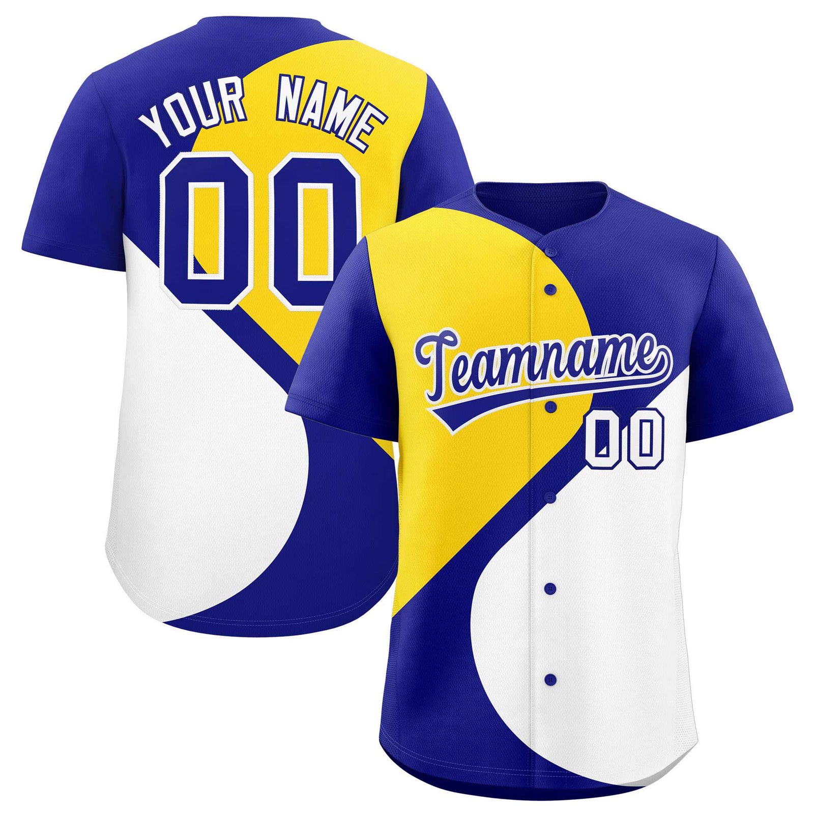 Custom Royal Gold-White Color Block Personalized Half Heart Pattern Authentic Baseball Jersey