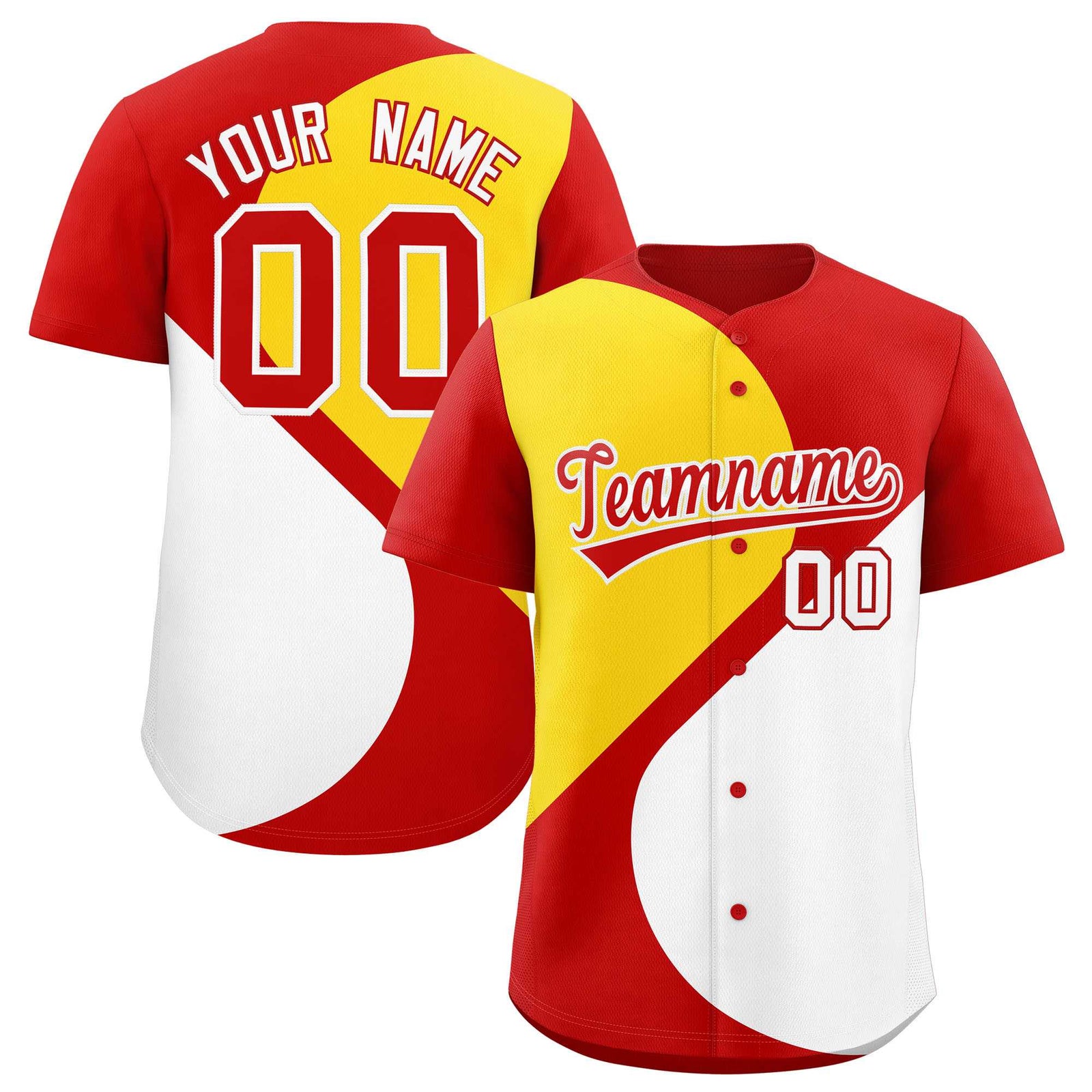 Custom Red Gold-White Color Block Personalized Half Heart Pattern Authentic Baseball Jersey