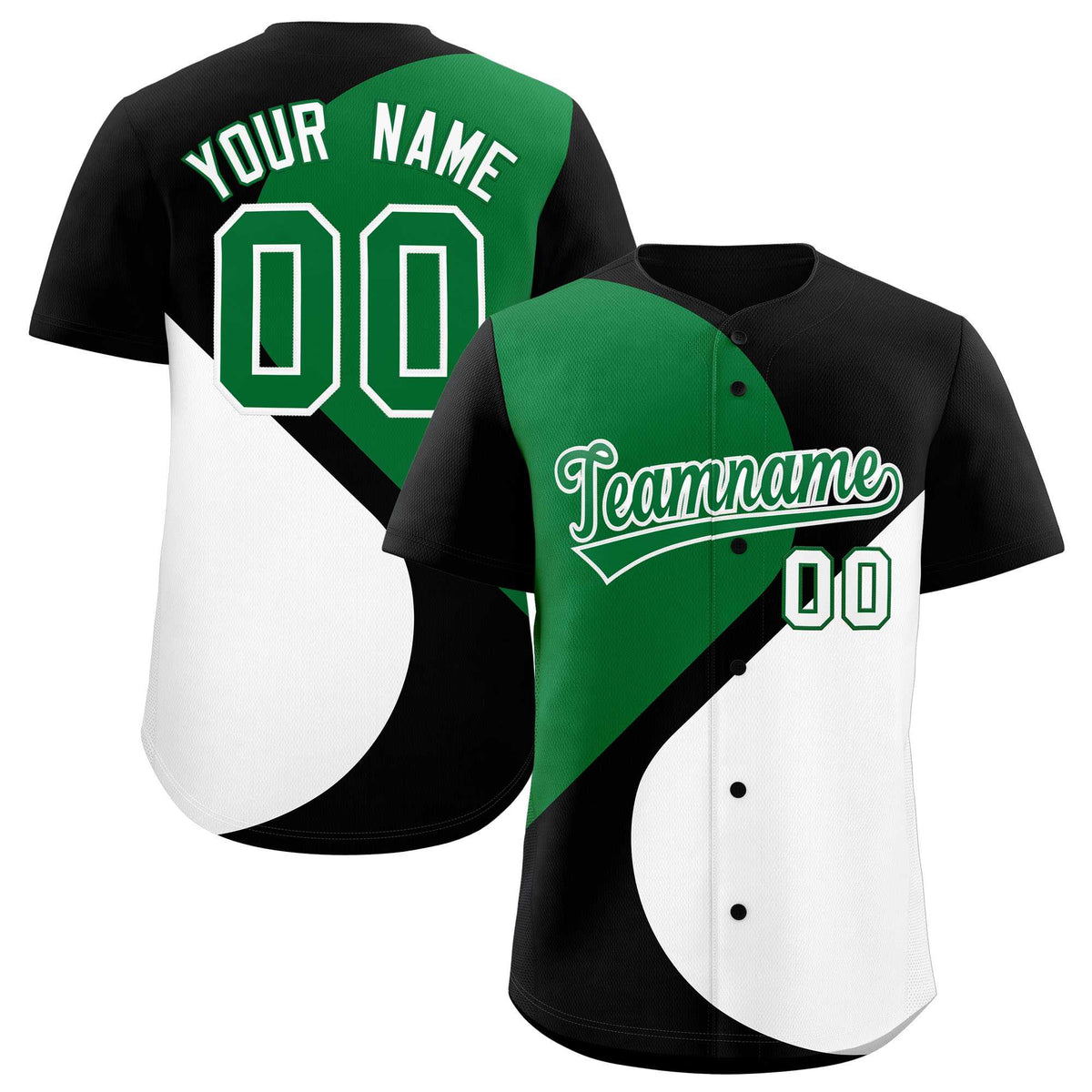 Custom Black Kelly Green-White Color Block Personalized Half Heart Pattern Authentic Baseball Jersey