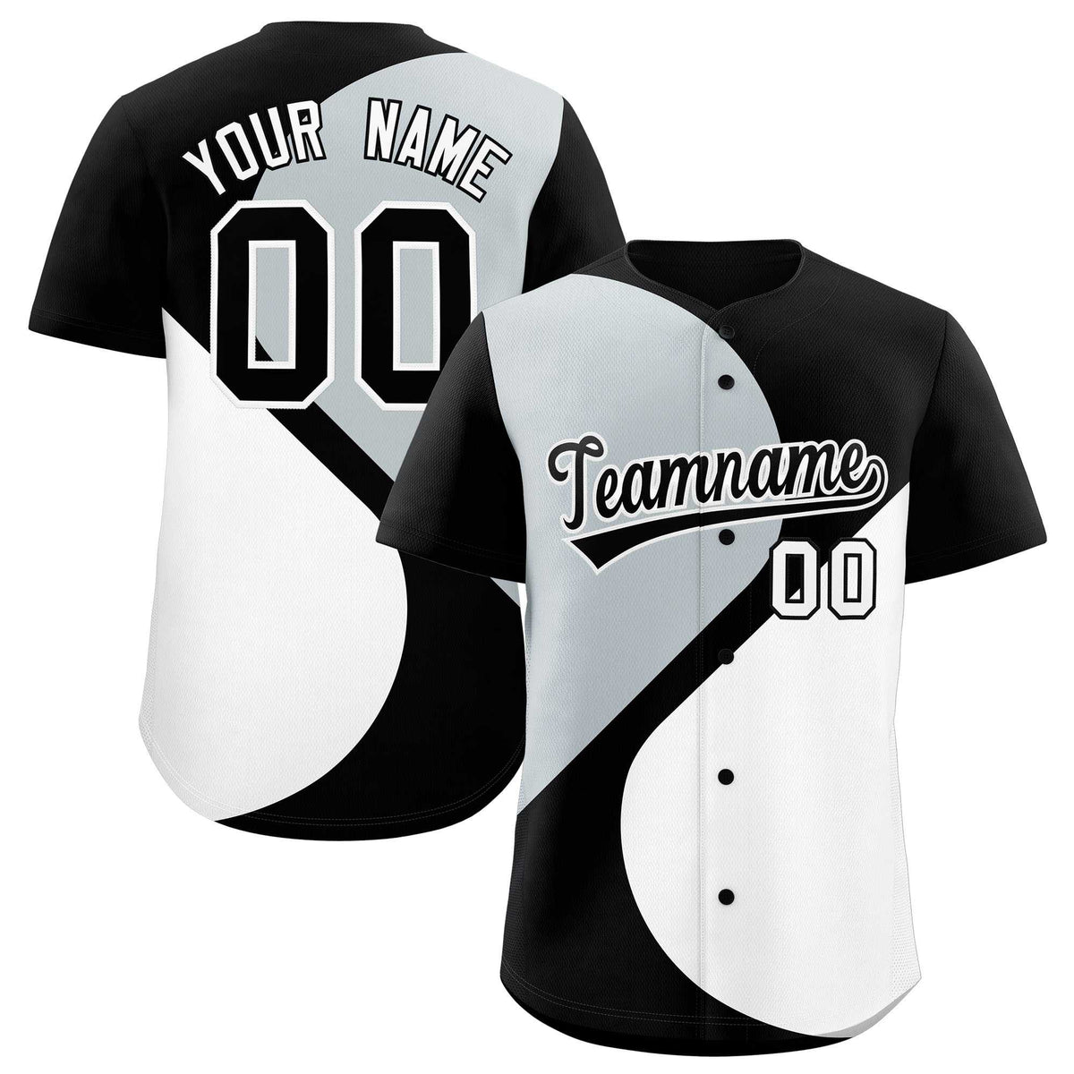 Custom Black Silver-White Color Block Personalized Half Heart Pattern Authentic Baseball Jersey