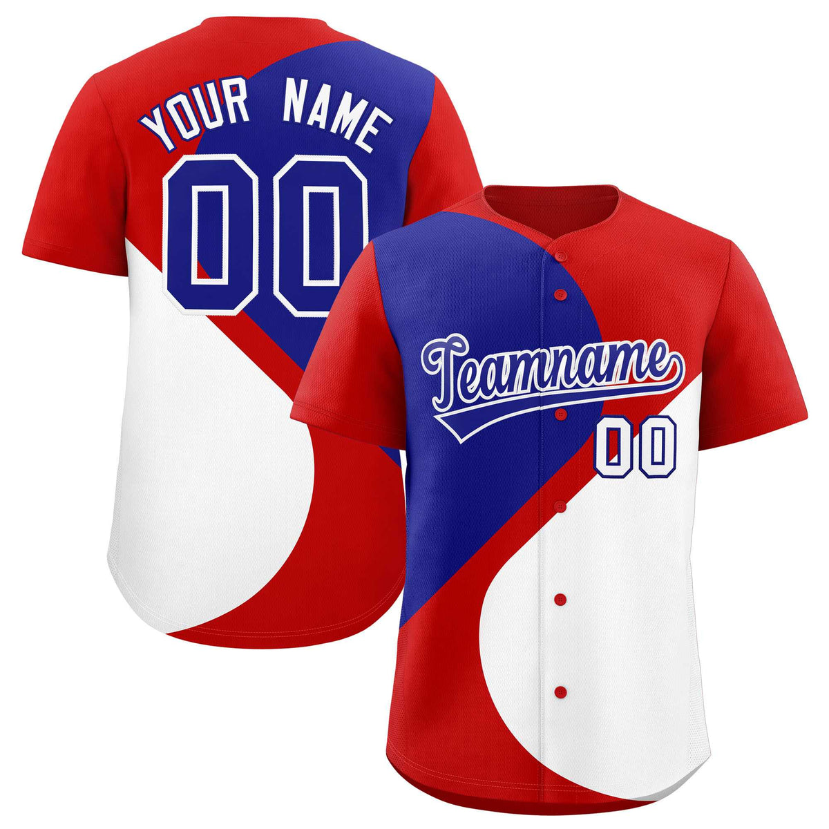 Custom Red Royal-White Color Block Personalized Half Heart Pattern Authentic Baseball Jersey