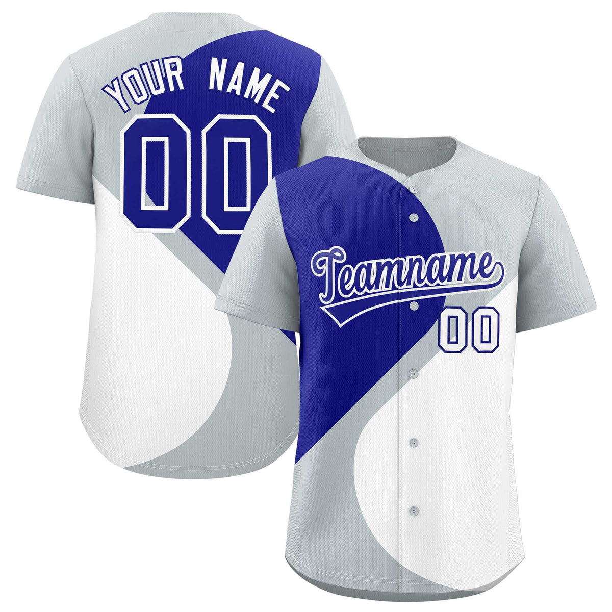 Custom Silver Royal-White Color Block Personalized Half Heart Pattern Authentic Baseball Jersey