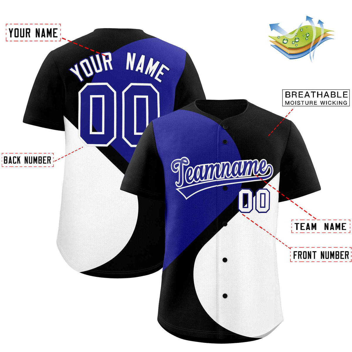 Custom Black Royal-White Color Block Personalized Half Heart Pattern Authentic Baseball Jersey
