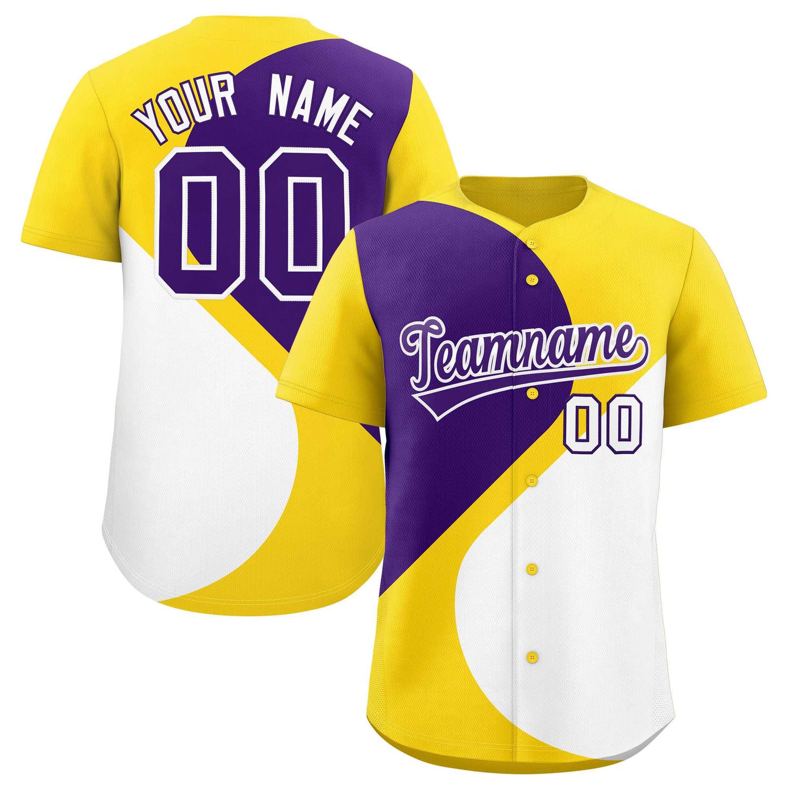 Custom Gold Purple-White Color Block Personalized Half Heart Pattern Authentic Baseball Jersey