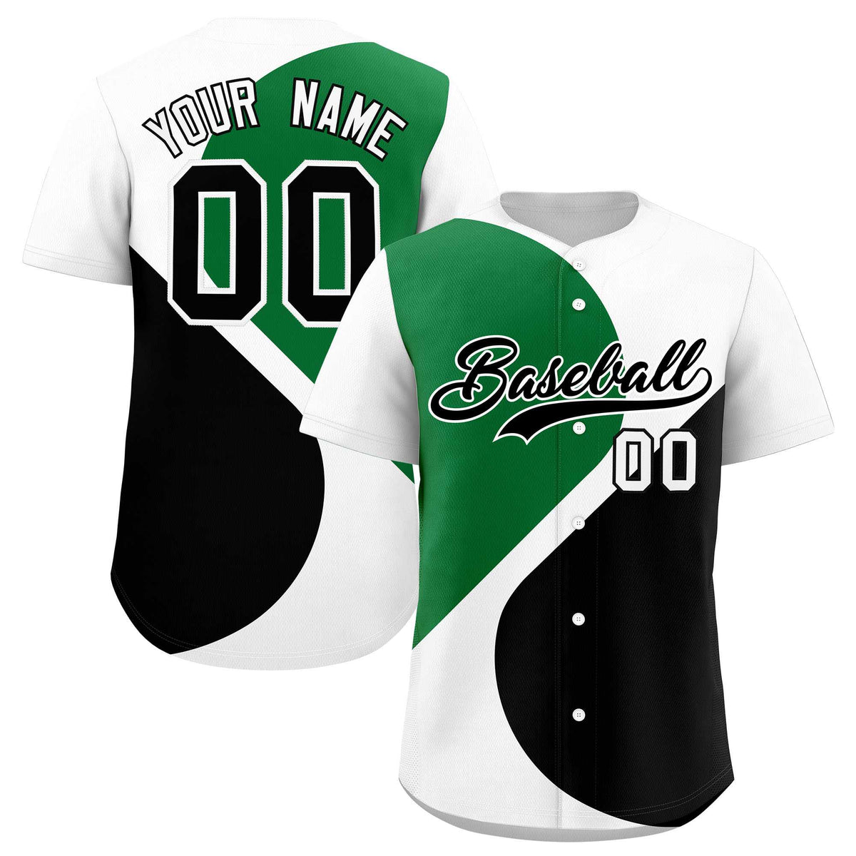 Custom White Kelly Green-Black Color Block Personalized Half Heart Pattern Authentic Baseball Jersey
