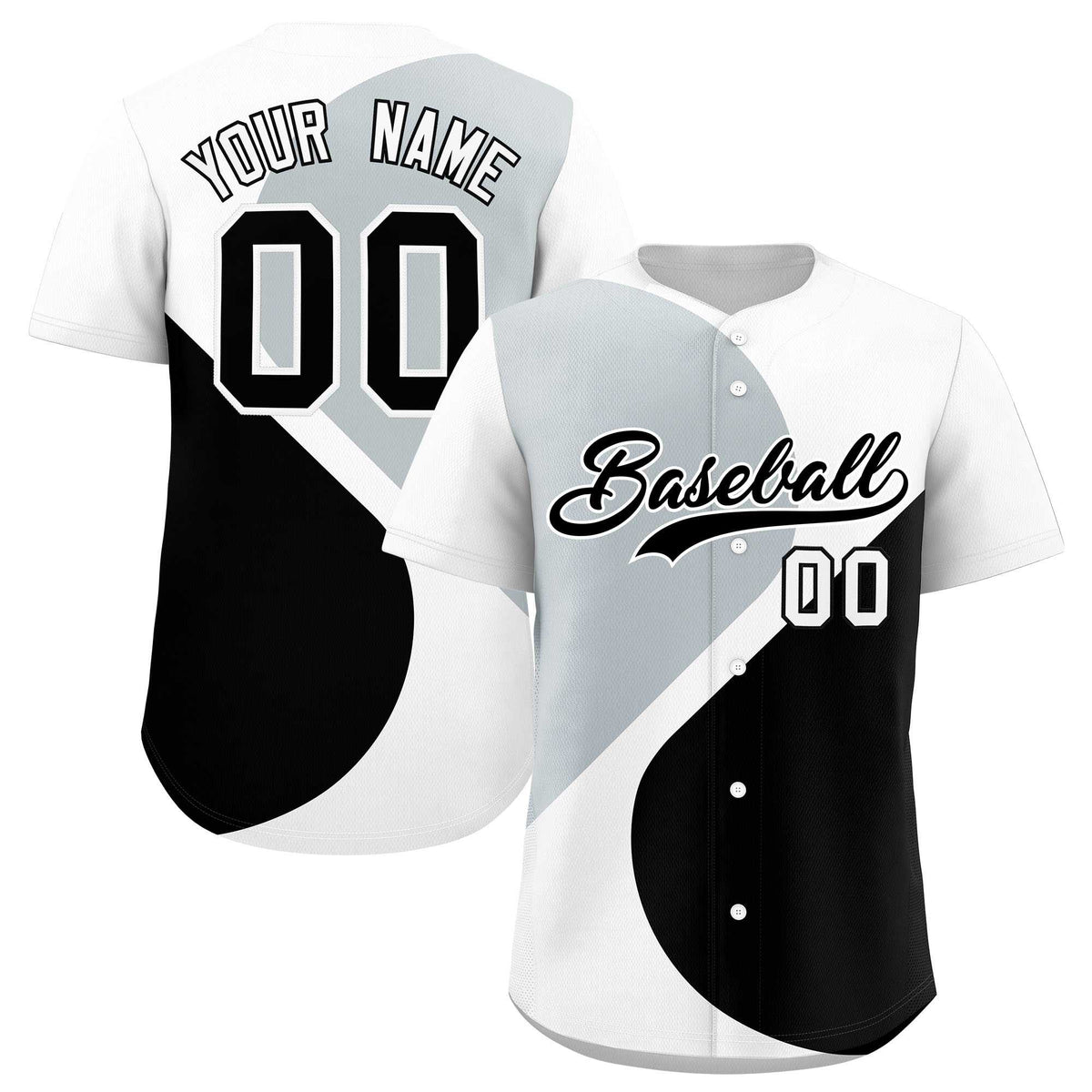 Custom White Silver-Black Color Block Personalized Half Heart Pattern Authentic Baseball Jersey