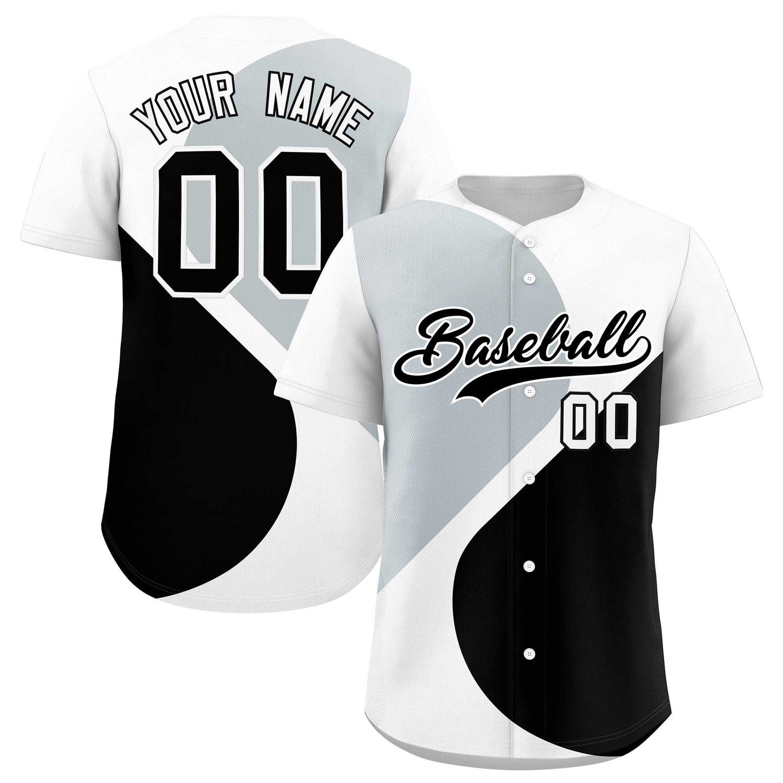 Custom White Silver-Black Color Block Personalized Half Heart Pattern Authentic Baseball Jersey