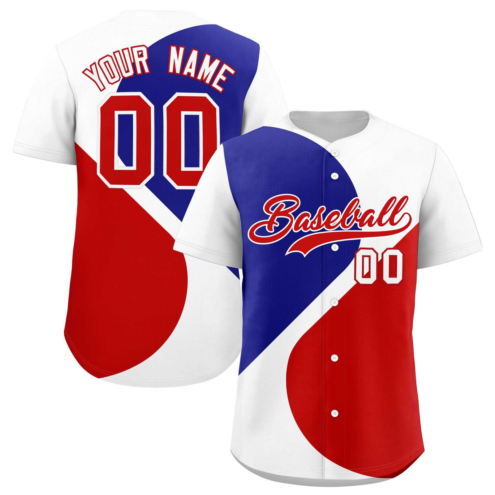 Custom White Royal-Red Color Block Personalized Half Heart Pattern Authentic Baseball Jersey