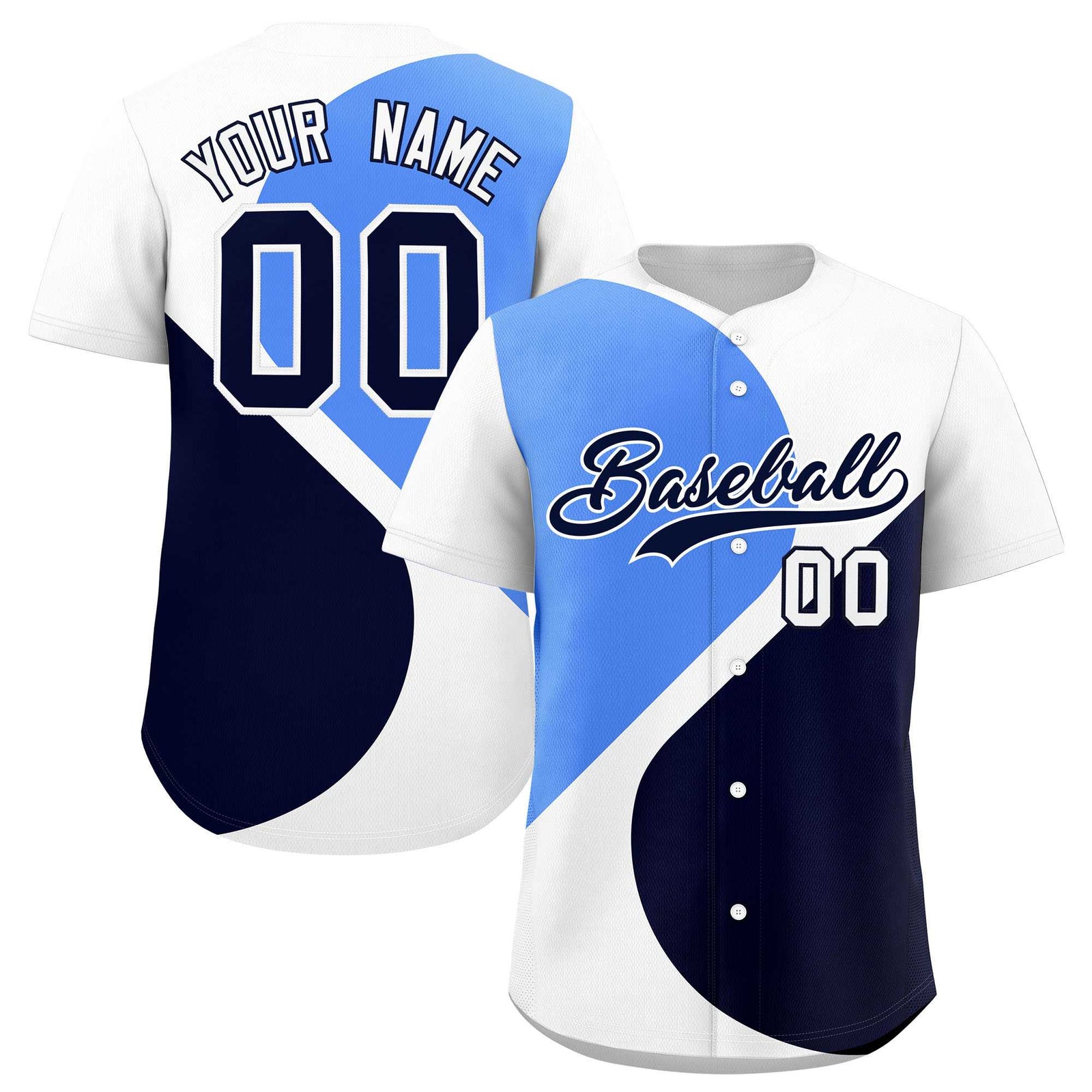 Custom White Powder Blue-Navy Color Block Personalized Half Heart Pattern Authentic Baseball Jersey