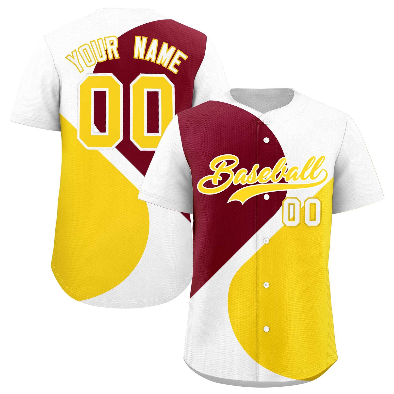Custom White Crimson-Gold Color Block Personalized Half Heart Pattern Authentic Baseball Jersey