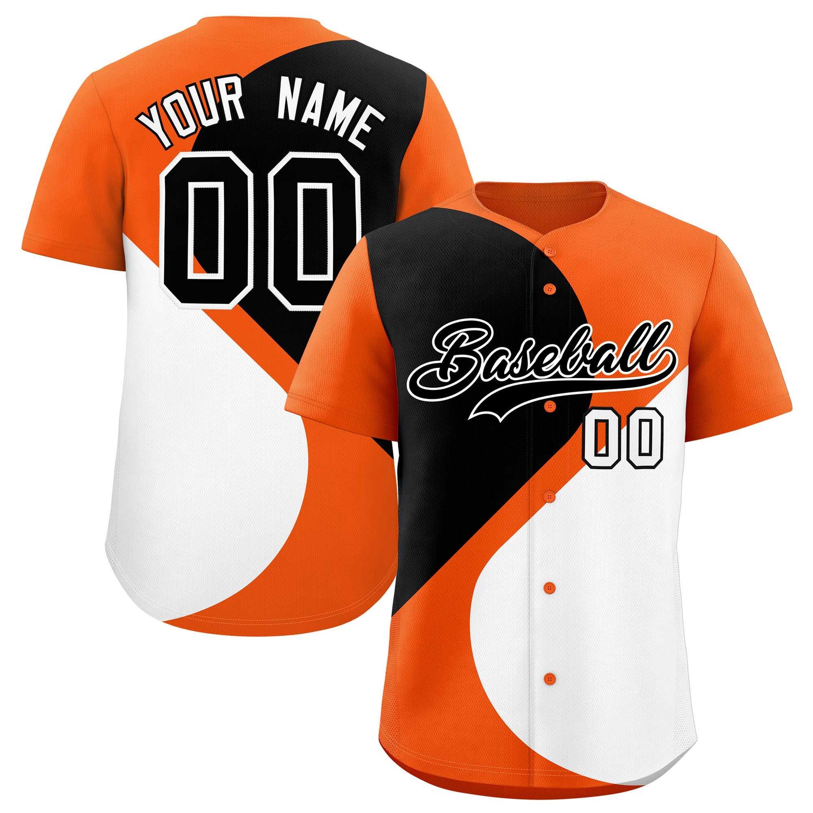 Custom Orange Black-White Color Block Personalized Half Heart Pattern Authentic Baseball Jersey