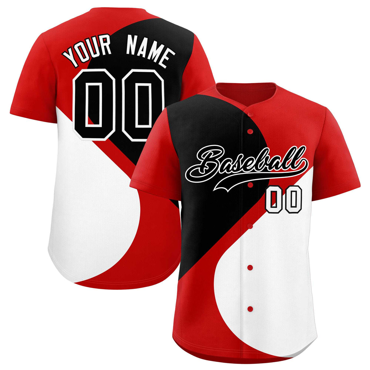 Custom Red Black-White Color Block Personalized Half Heart Pattern Authentic Baseball Jersey