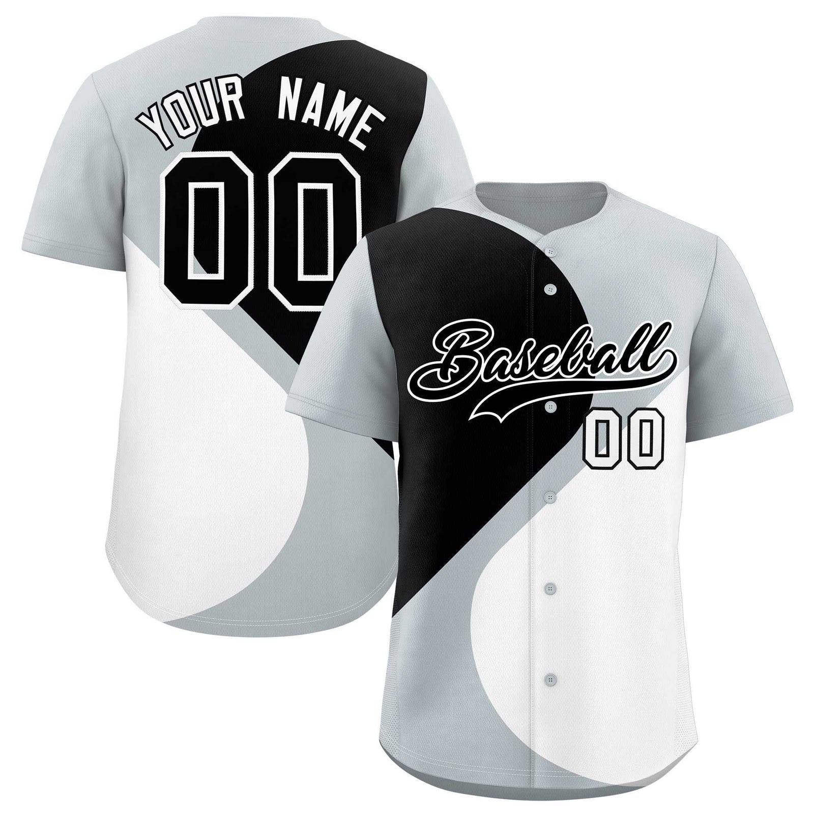 Custom Silver Black-White Color Block Personalized Half Heart Pattern Authentic Baseball Jersey